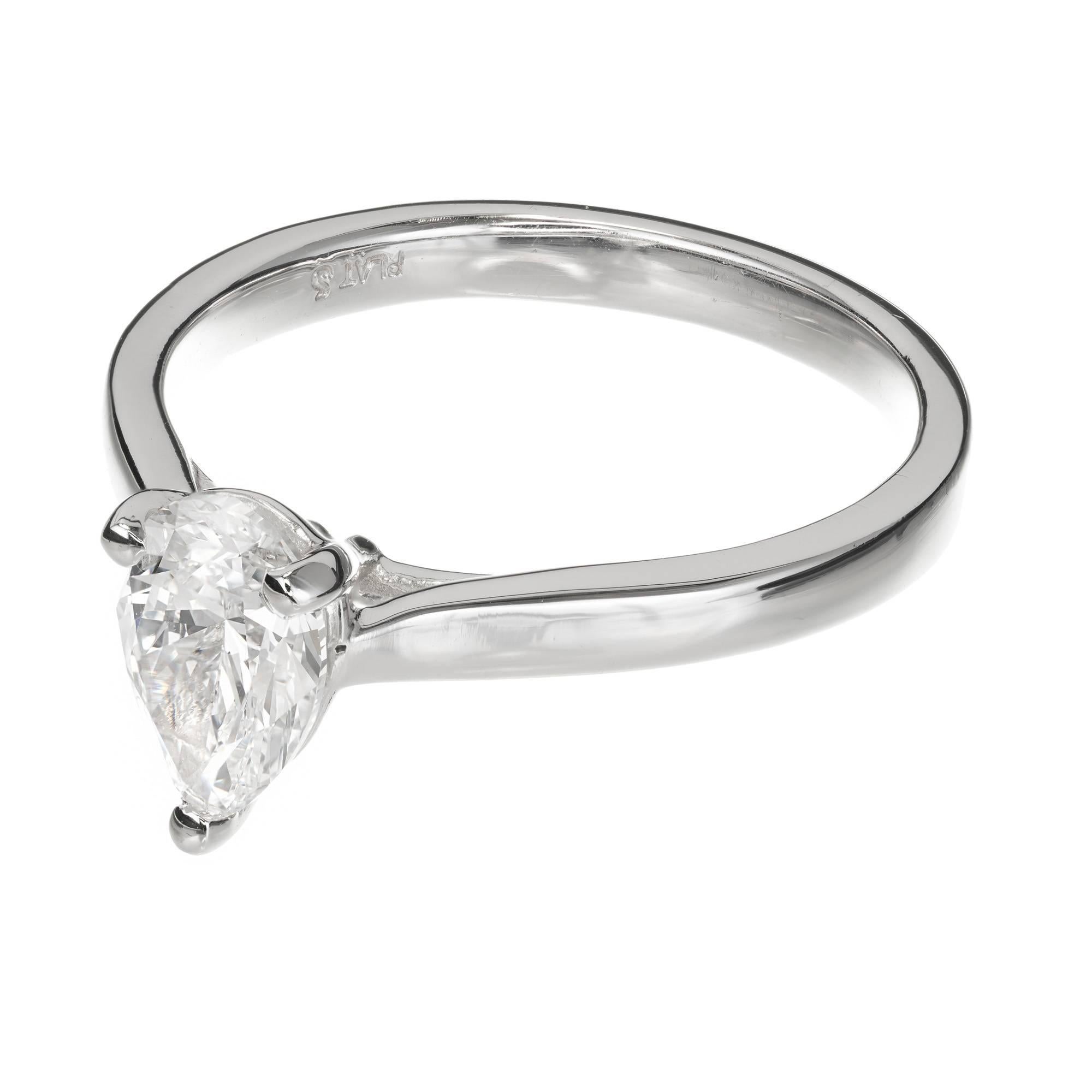 Pear Cut Peter Suchy .93 Carat Pear Shape Diamond Engagement Ring Platinum GIA Certified