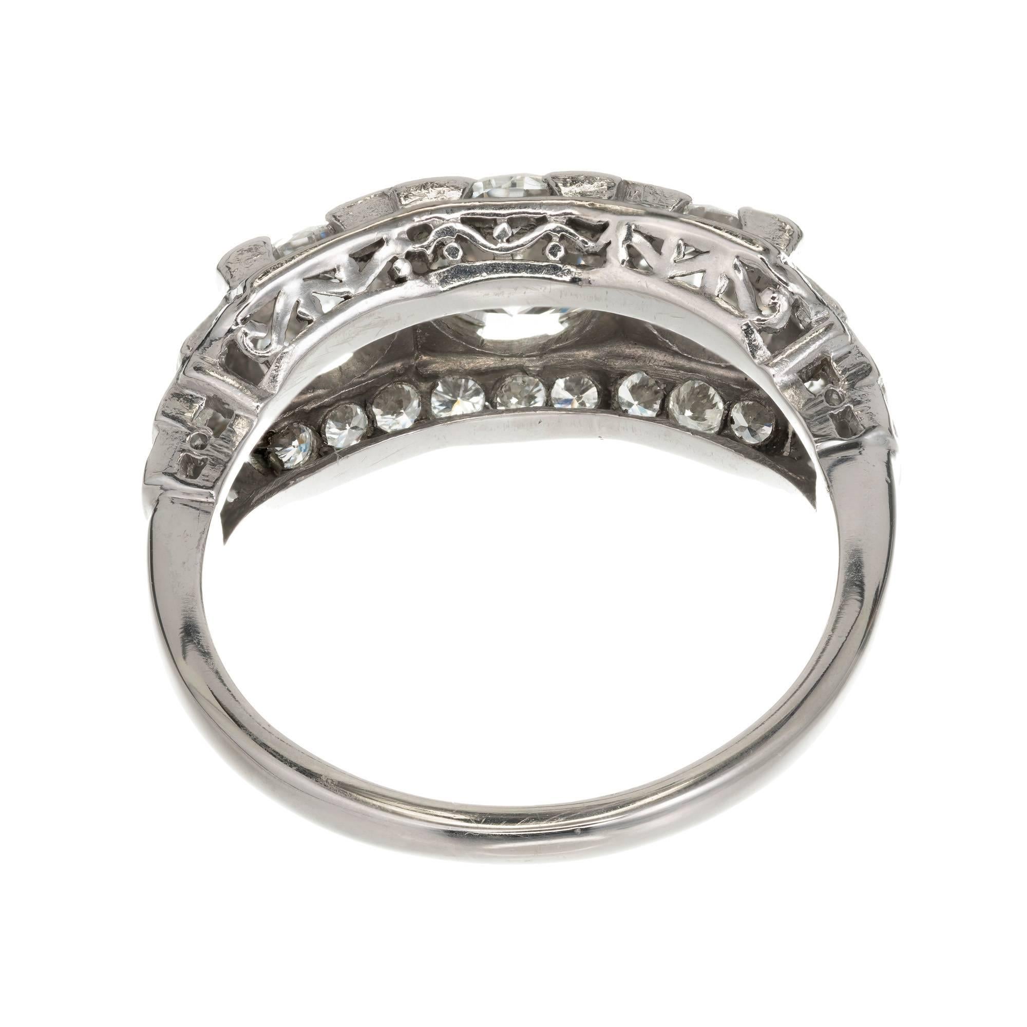 Women's EGL Certified Art Deco Diamond Three-Stone Platinum Engagement Ring