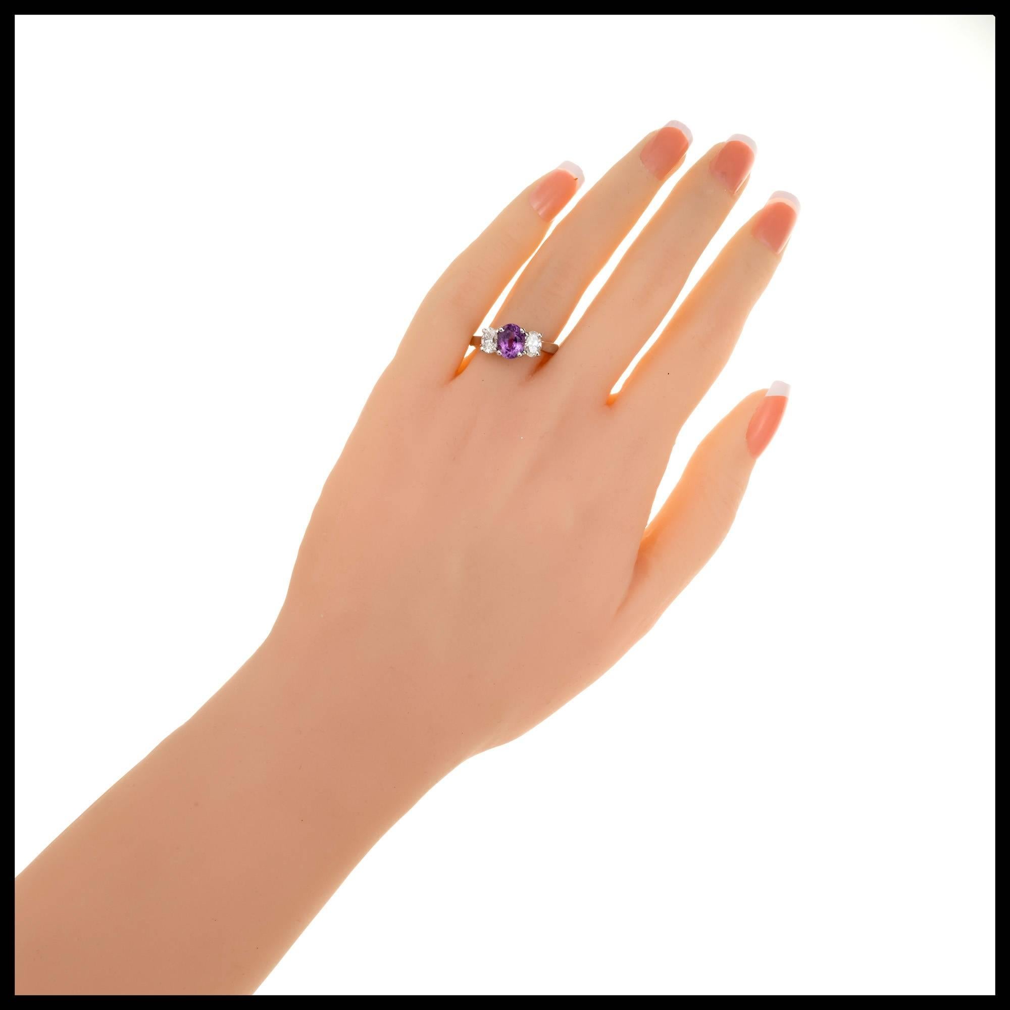 Peter Suchy GIA Purple Sapphire Diamond Platinum Three-Stone Engagement Ring For Sale 4