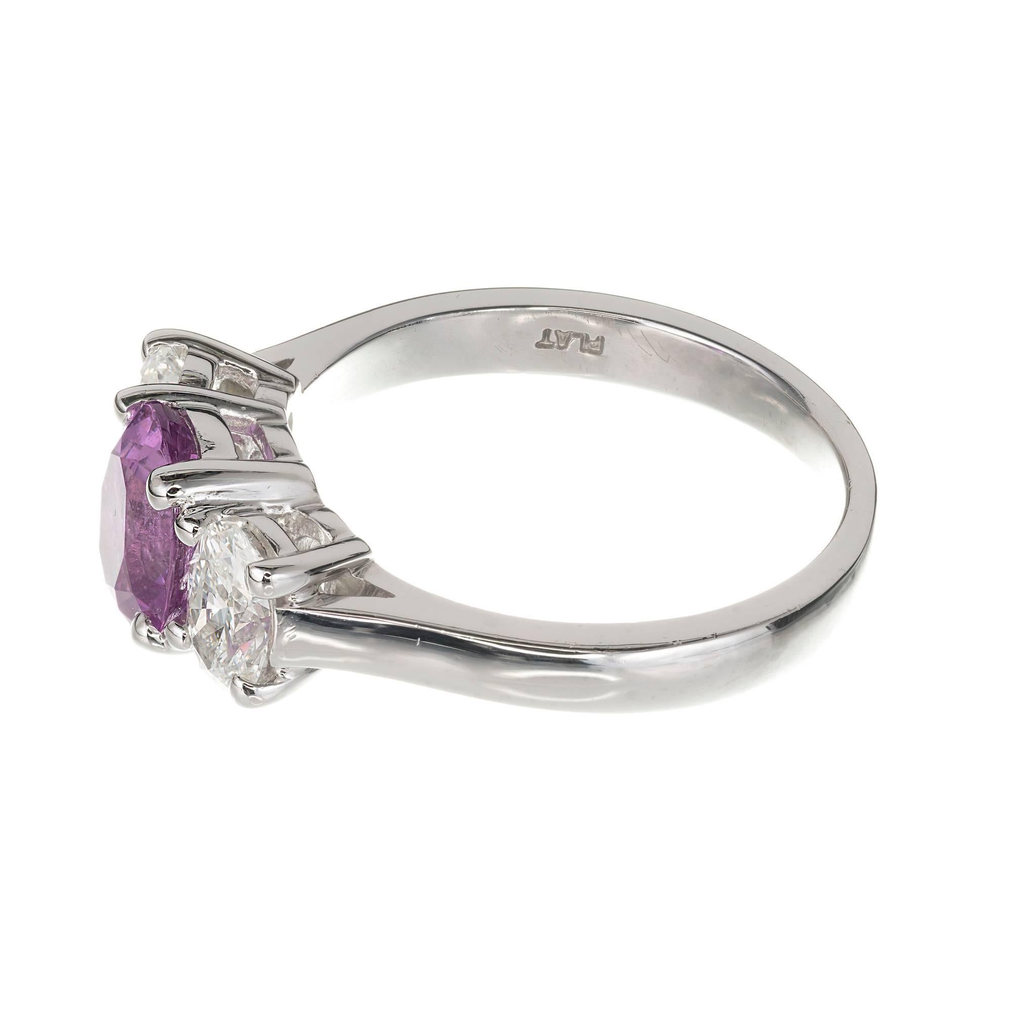 Women's Peter Suchy GIA Purple Sapphire Diamond Platinum Three-Stone Engagement Ring For Sale