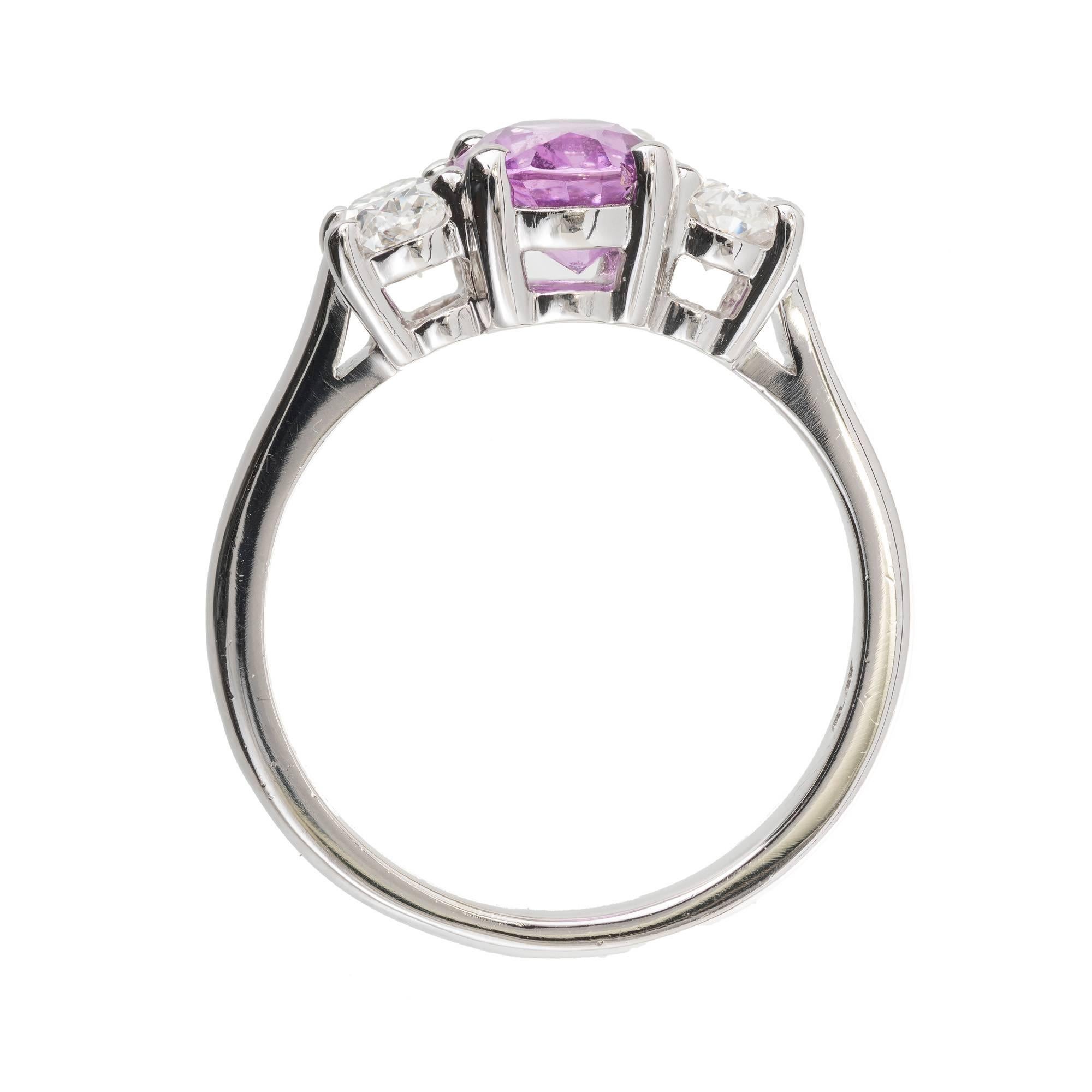 Peter Suchy GIA Purple Sapphire Diamond Platinum Three-Stone Engagement Ring For Sale 3