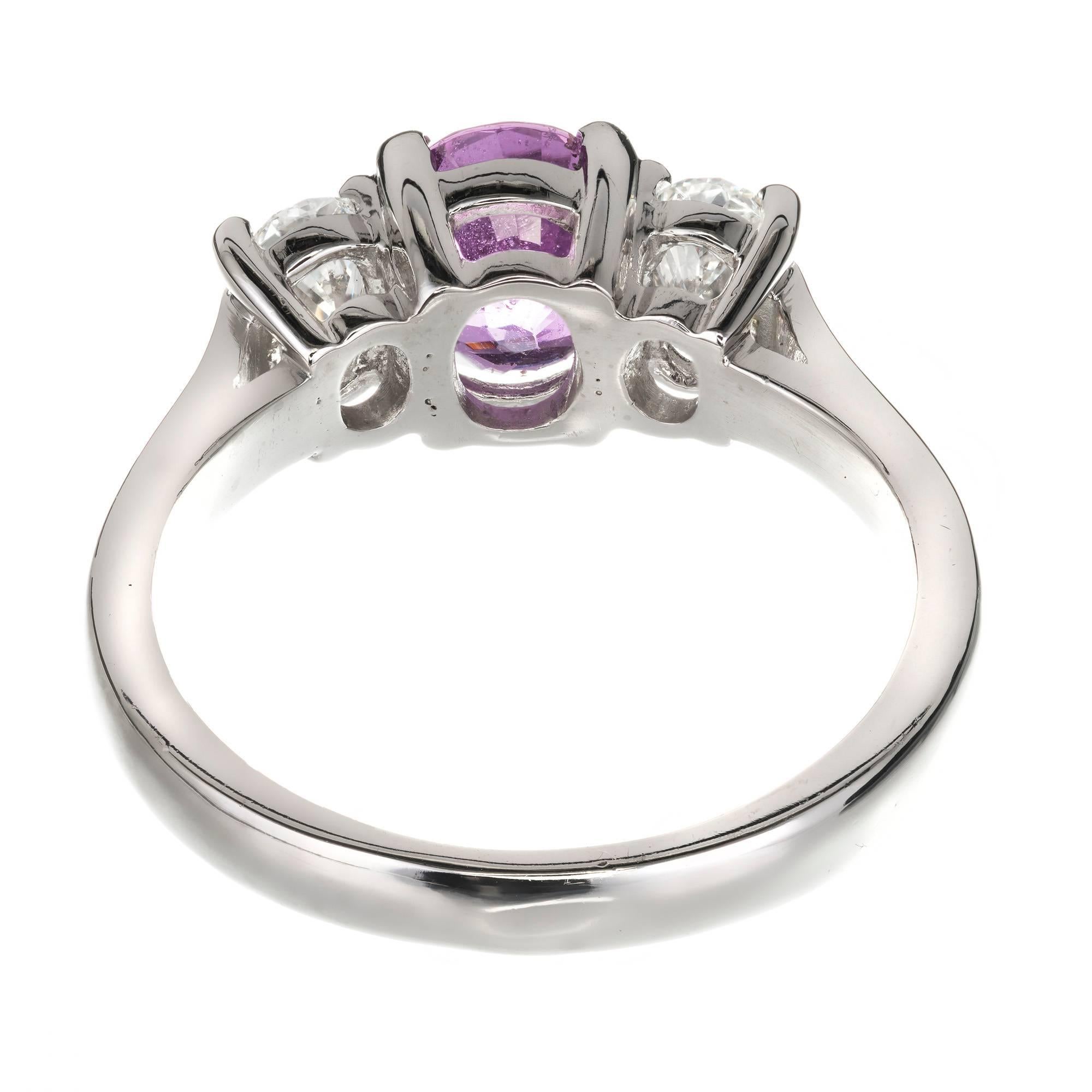 Peter Suchy GIA Purple Sapphire Diamond Platinum Three-Stone Engagement Ring For Sale 1