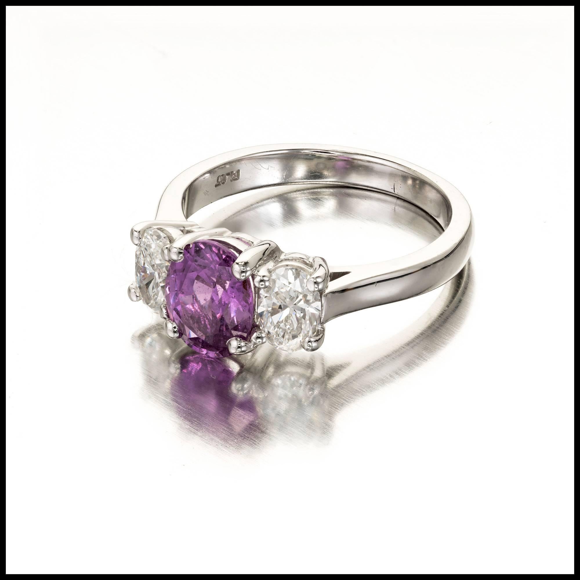 Peter Suchy GIA Purple Sapphire Diamond Platinum Three-Stone Engagement Ring For Sale 5