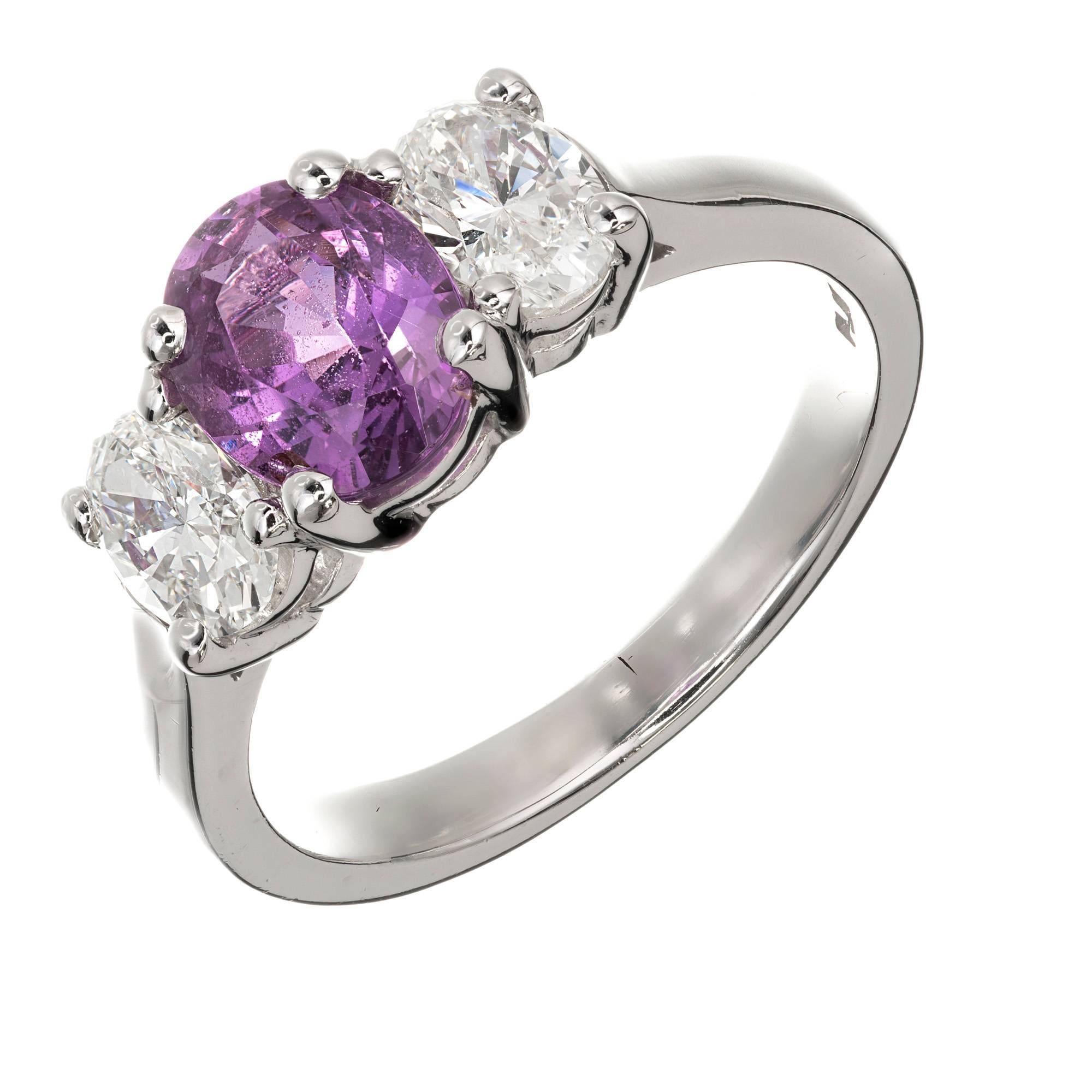 Peter Suchy Bague de fiançailles à trois pierres en platine avec saphir violet et diamant certifié GIA