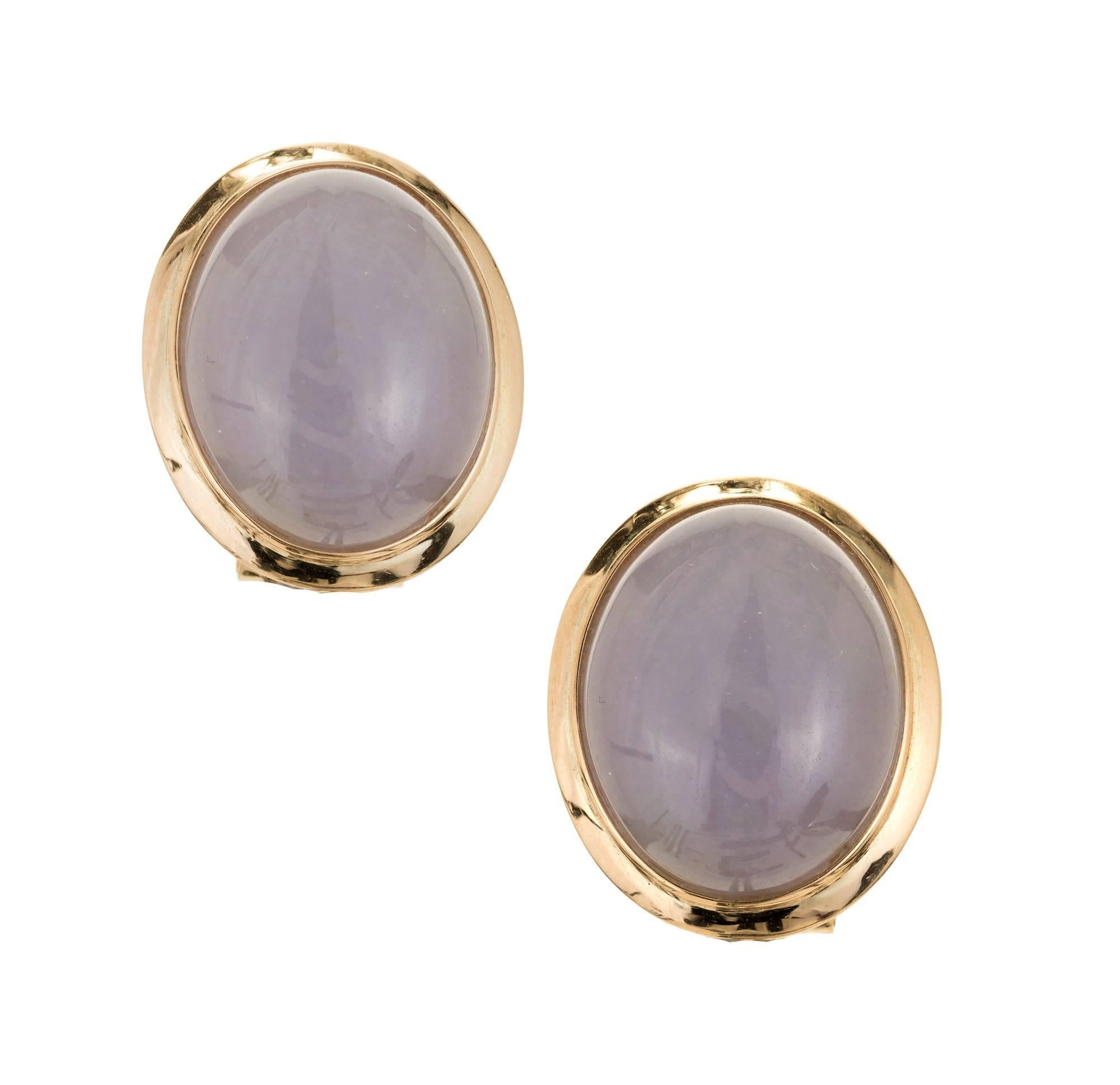 GIA Certified Natural Oval Purple Jadeite Jade Gold Earrings For Sale