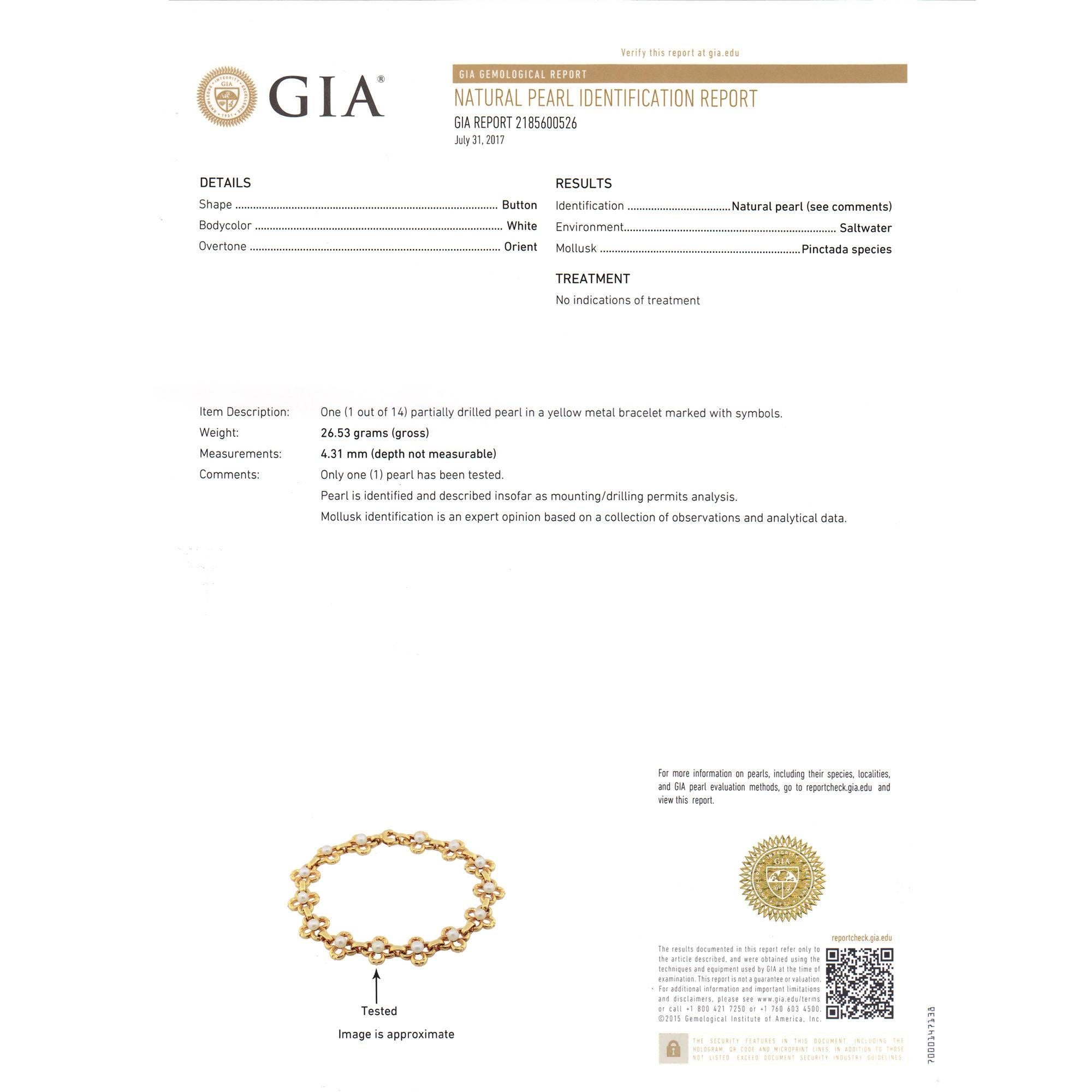 GIA Certified Natural Pearl Gold Art Nouveau Bracelet 2