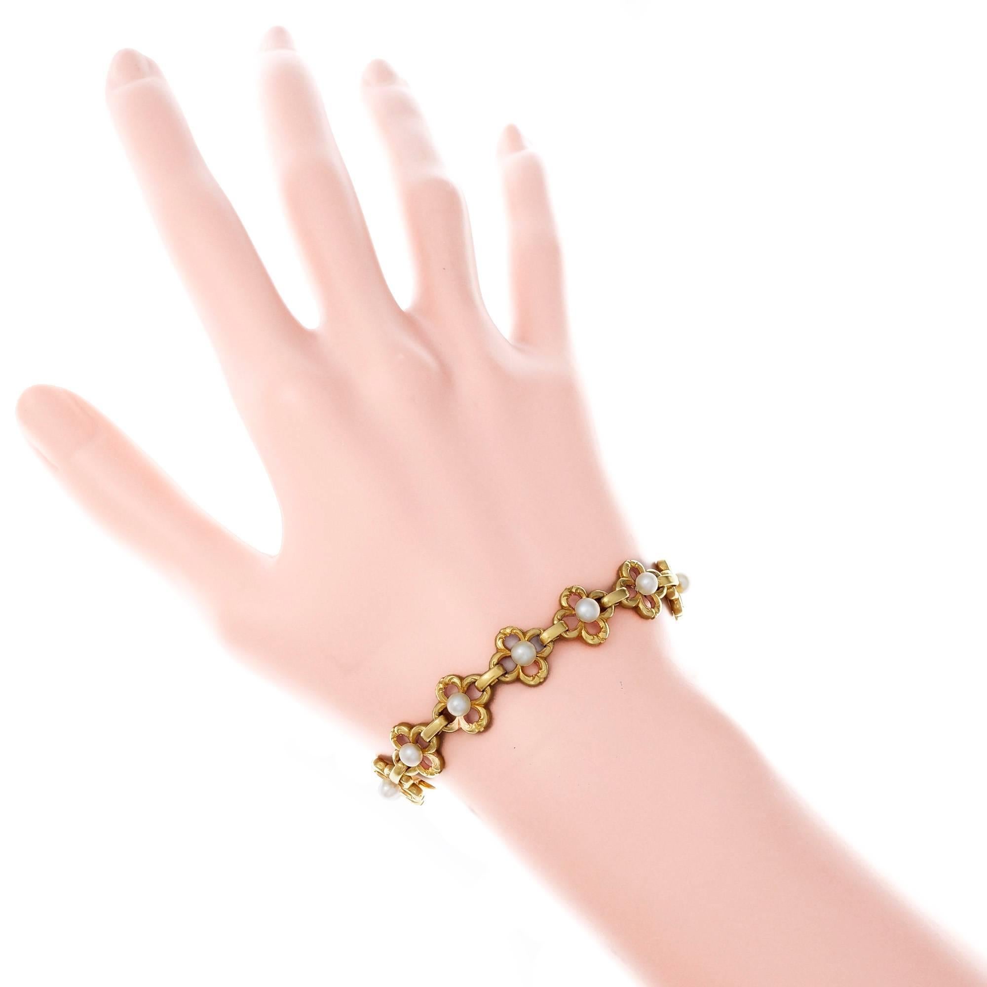 GIA Certified Natural Pearl Gold Art Nouveau Bracelet 1