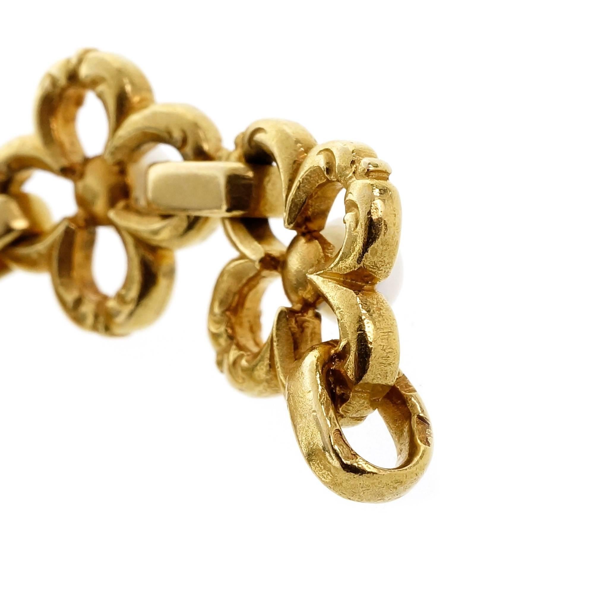 Women's GIA Certified Natural Pearl Gold Art Nouveau Bracelet