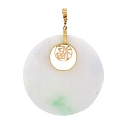 GIA Certified Natural Carved Blended Green Jadeite Jade Gold Pendant