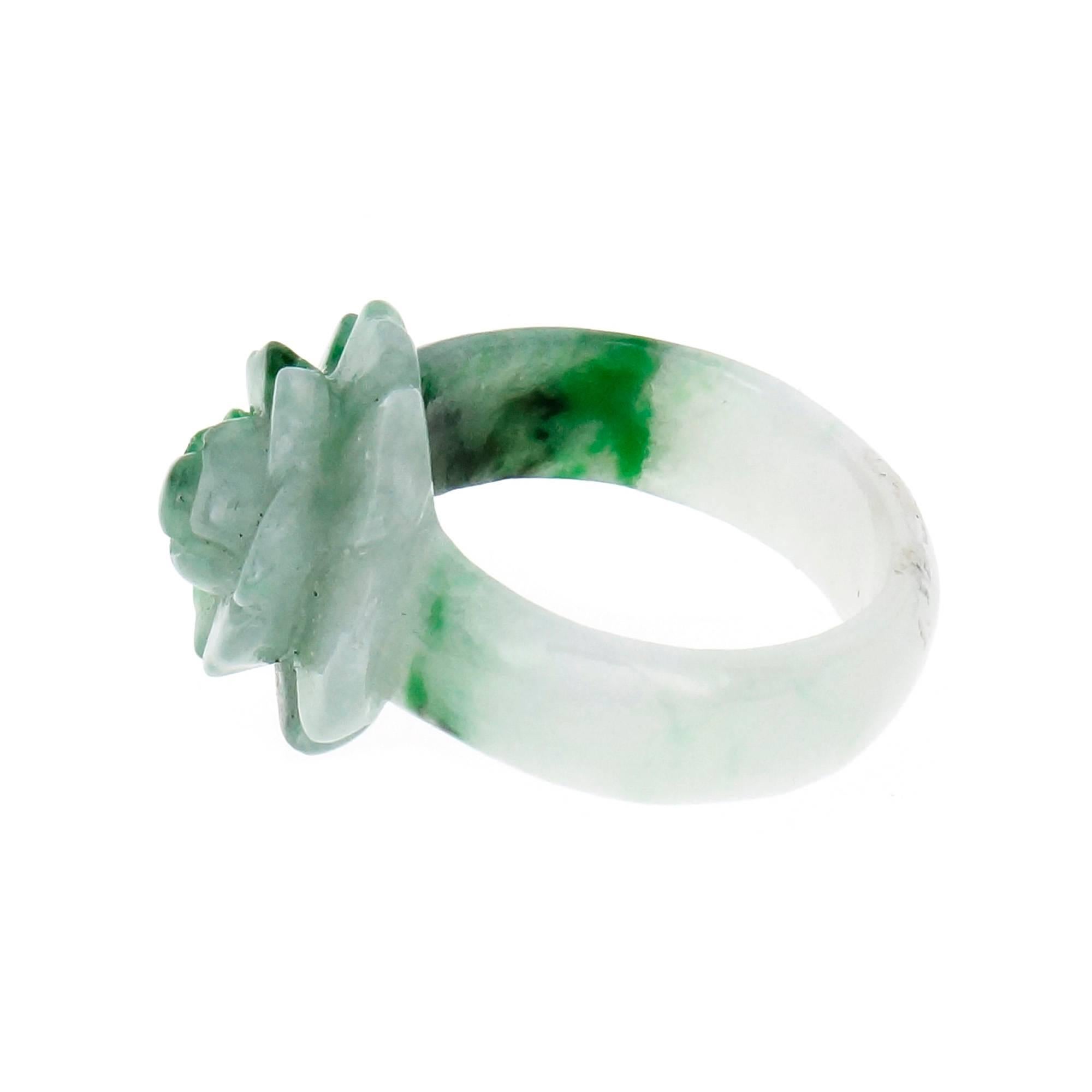 GIA Certified Natural Jadeite Jade Flower Ring In Good Condition In Stamford, CT