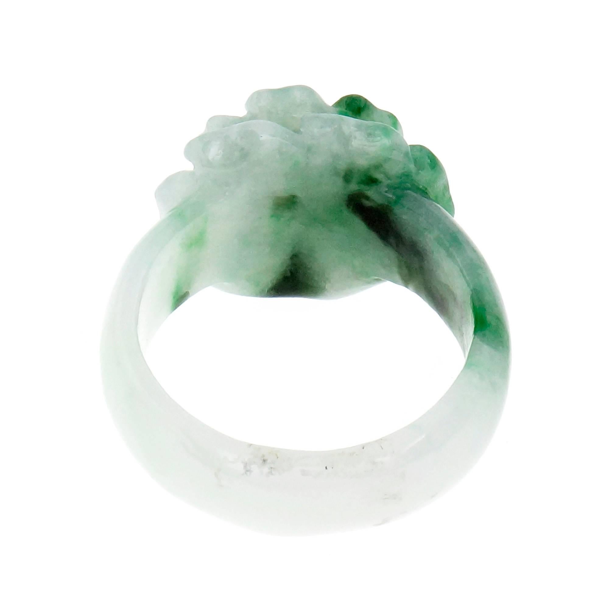 Round Cut GIA Certified Natural Jadeite Jade Flower Ring