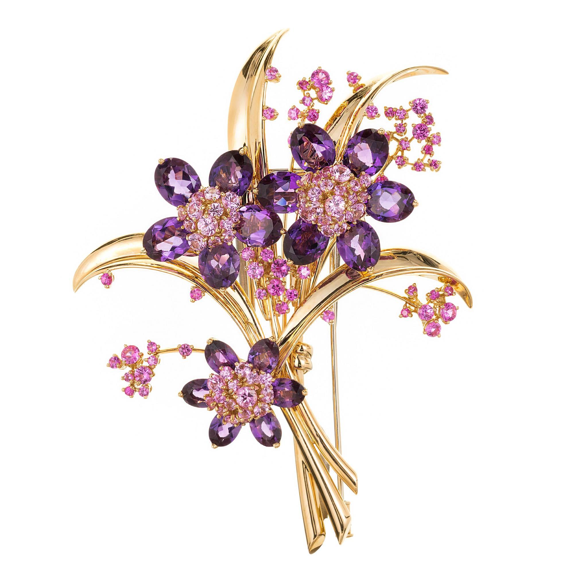 Van Cleef & Arpels Hawaii Bouquet Pink Sapphire Amethyst Gold Brooch