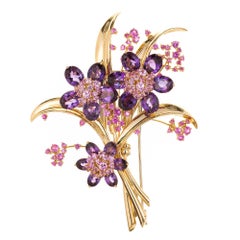 Van Cleef & Arpels Hawaii Bouquet Saphir rose Améthyste Broche en or