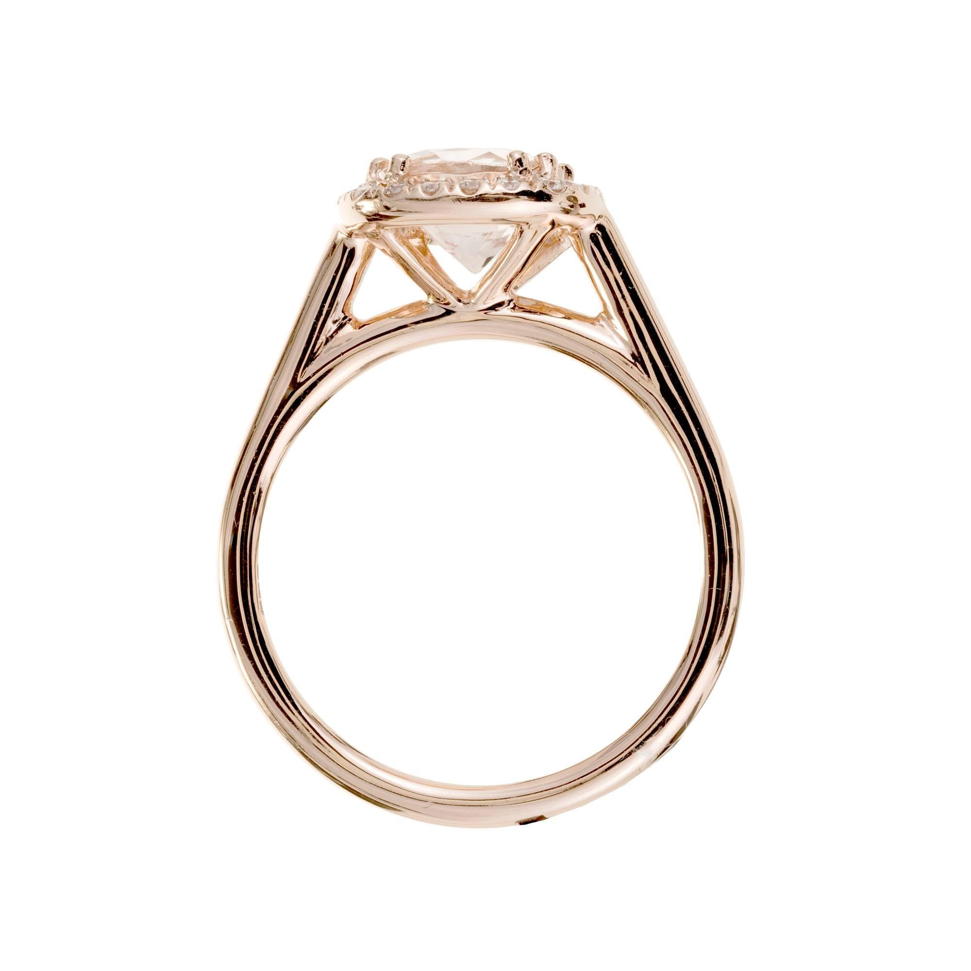 Peter Suchy 1.28 Carat Morganite Diamond Halo Rose Gold Engagement Ring In Good Condition In Stamford, CT
