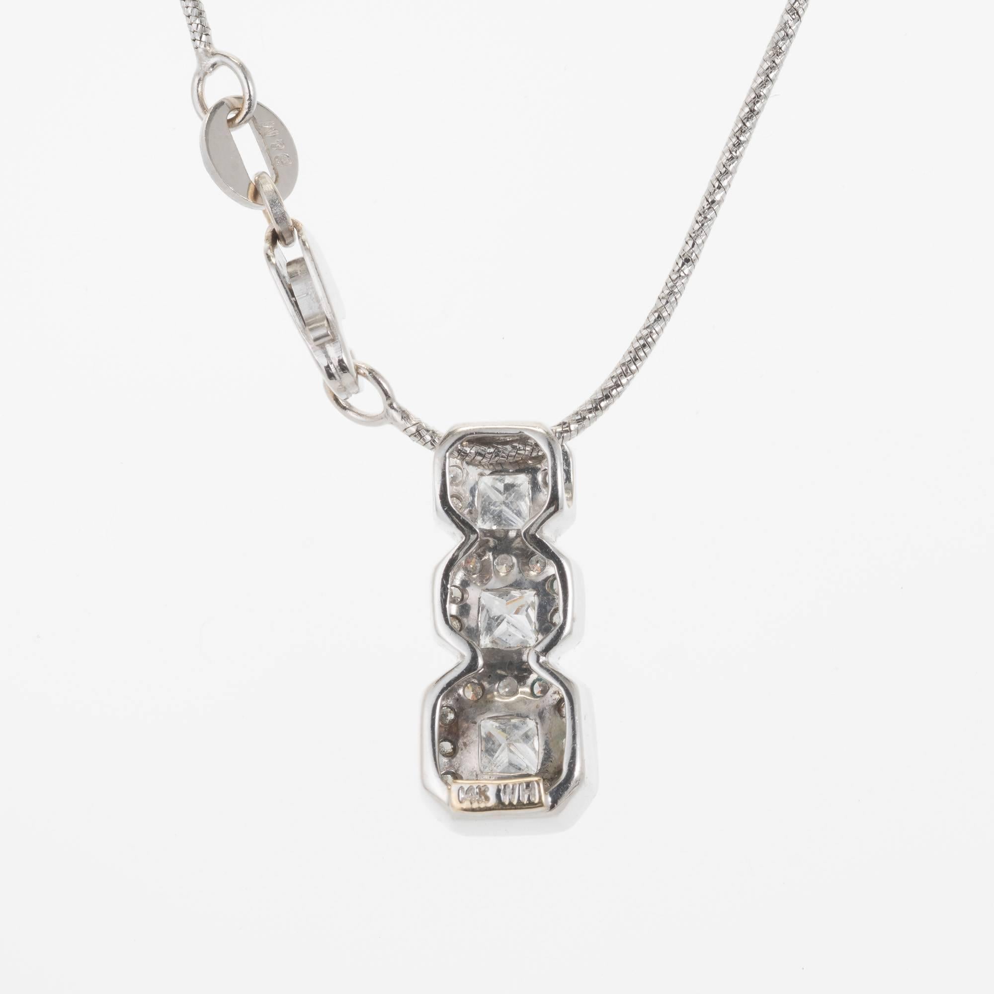 Princess Cut Princess Round Diamond White Gold Pendant Necklace
