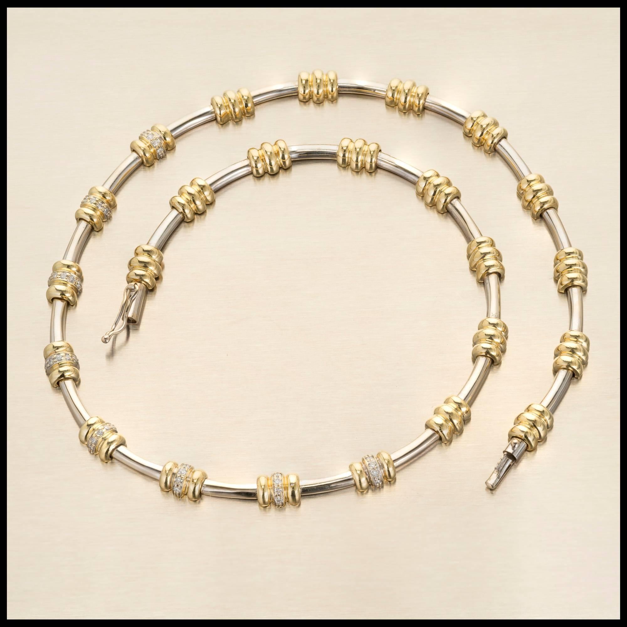 Round Cut Italian Diamond Gold Tubular Necklace