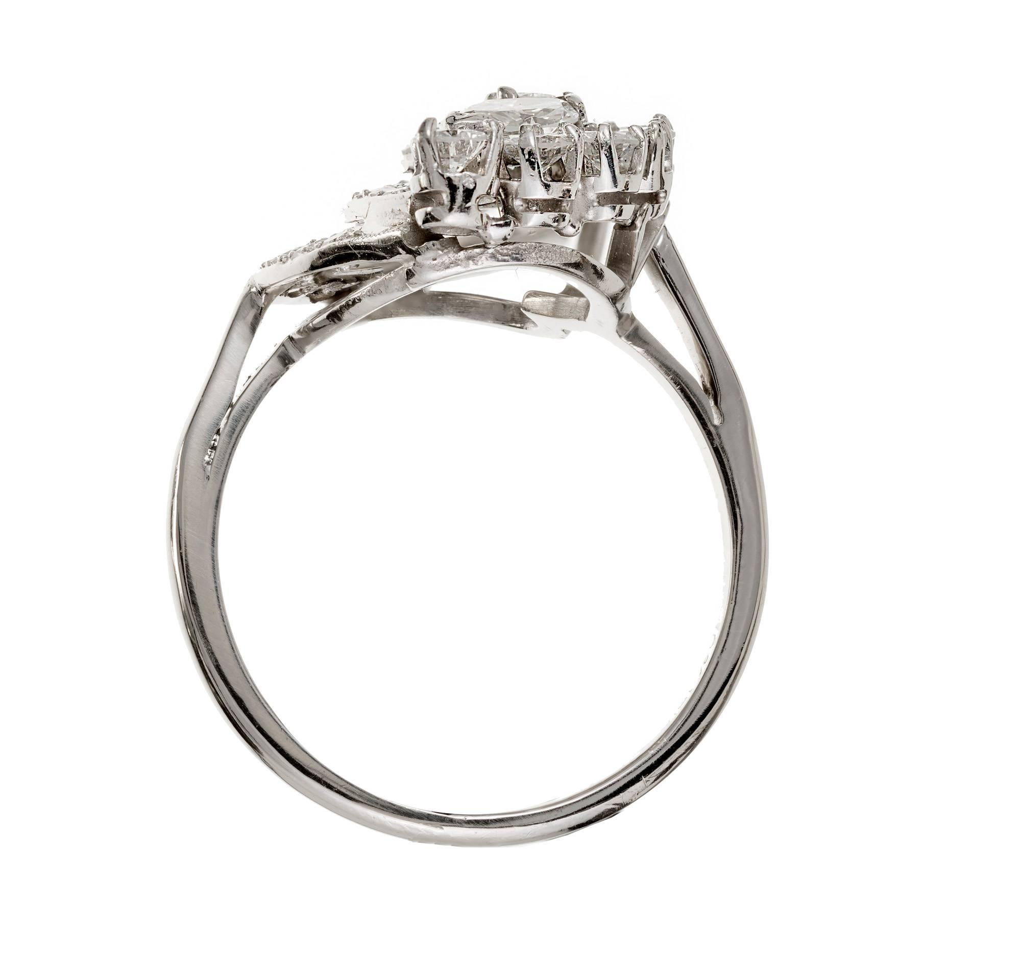 Women's Mid-Century Modern Diamond Swirl Platinum Cocktail Ring For Sale