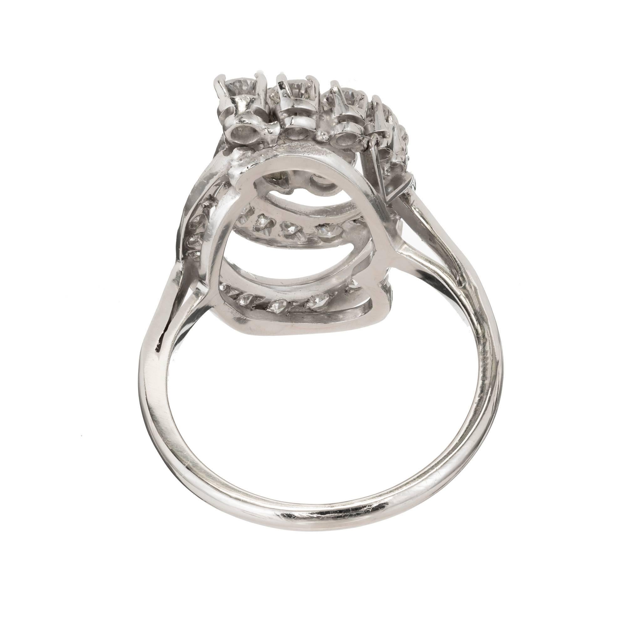 Marquise Cut Mid-Century Modern Diamond Swirl Platinum Cocktail Ring For Sale