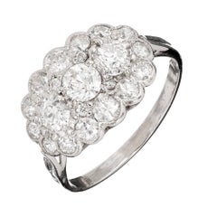 1930s Old European Cut Diamond Platinum Cluster Cocktail Ring