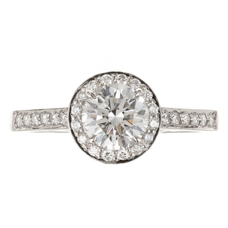 Tiffany and Co .76 Carat Diamond Halo Platinum Engagement Ring at ...
