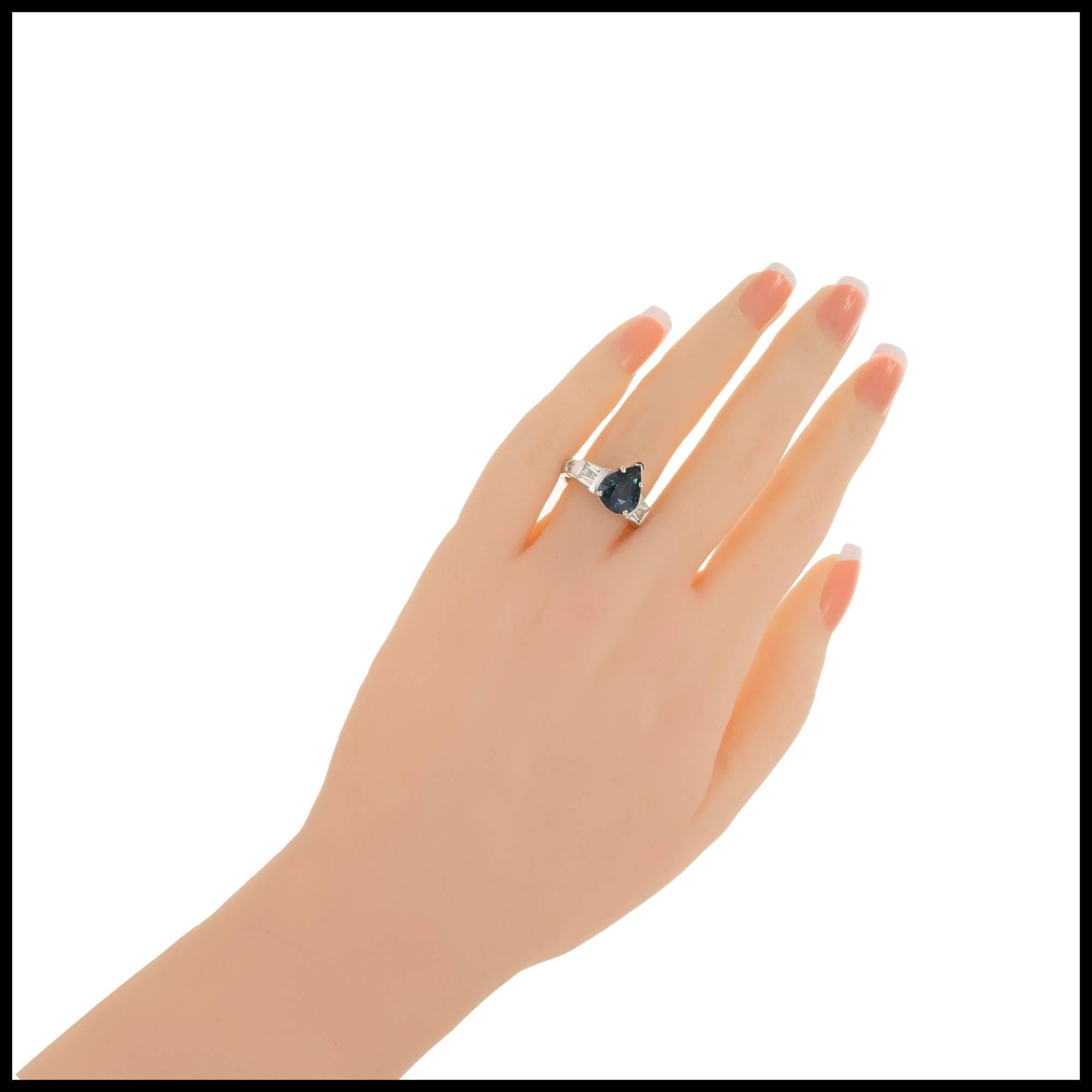 Peter Suchy 4.01 Carat Pear Sapphire Diamond Platinum Engagement Ring For Sale 3