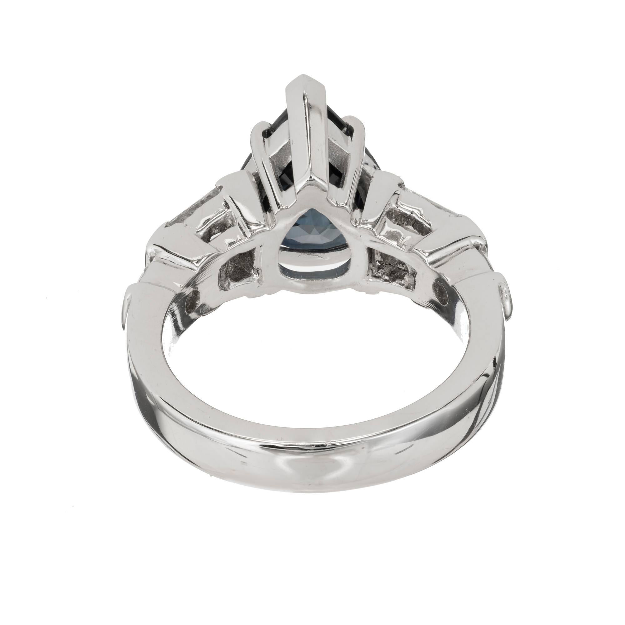 Women's Peter Suchy 4.01 Carat Pear Sapphire Diamond Platinum Engagement Ring For Sale