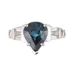 Peter Suchy 4.01 Carat Pear Sapphire Diamond Platinum Engagement Ring