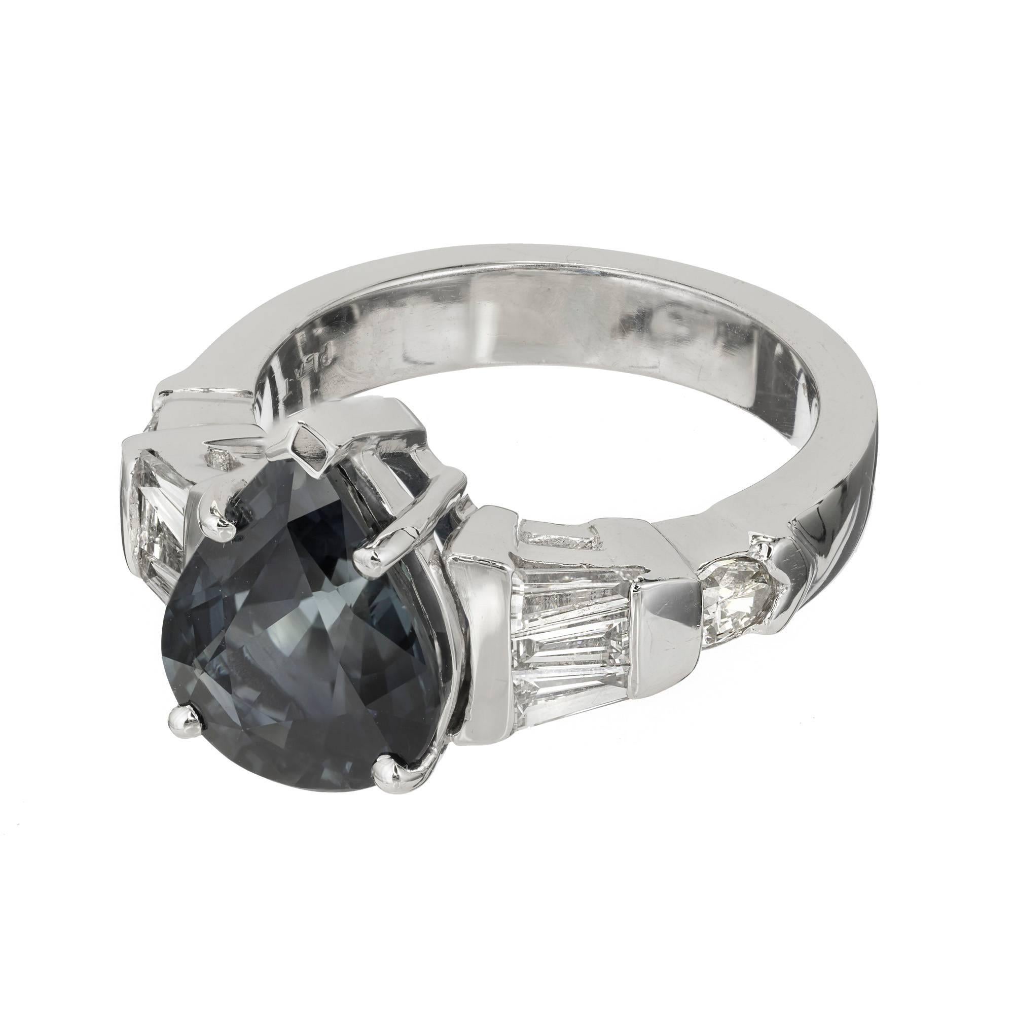 Pear Cut Peter Suchy 4.01 Carat Pear Sapphire Diamond Platinum Engagement Ring For Sale