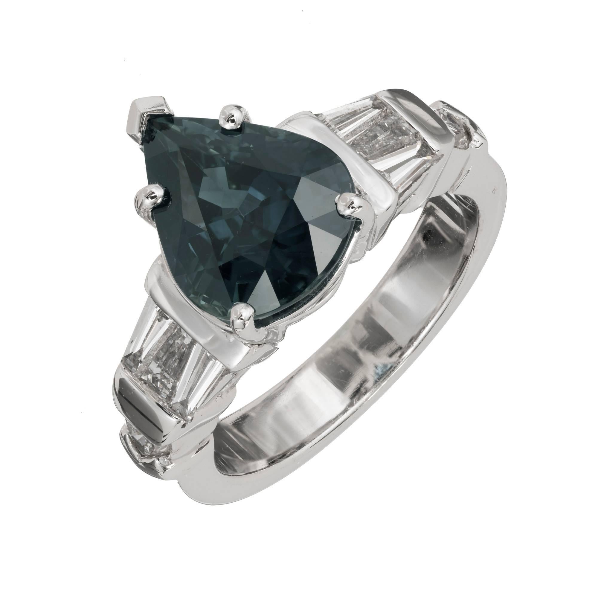 Peter Suchy 4.01 Carat Pear Sapphire Diamond Platinum Engagement Ring