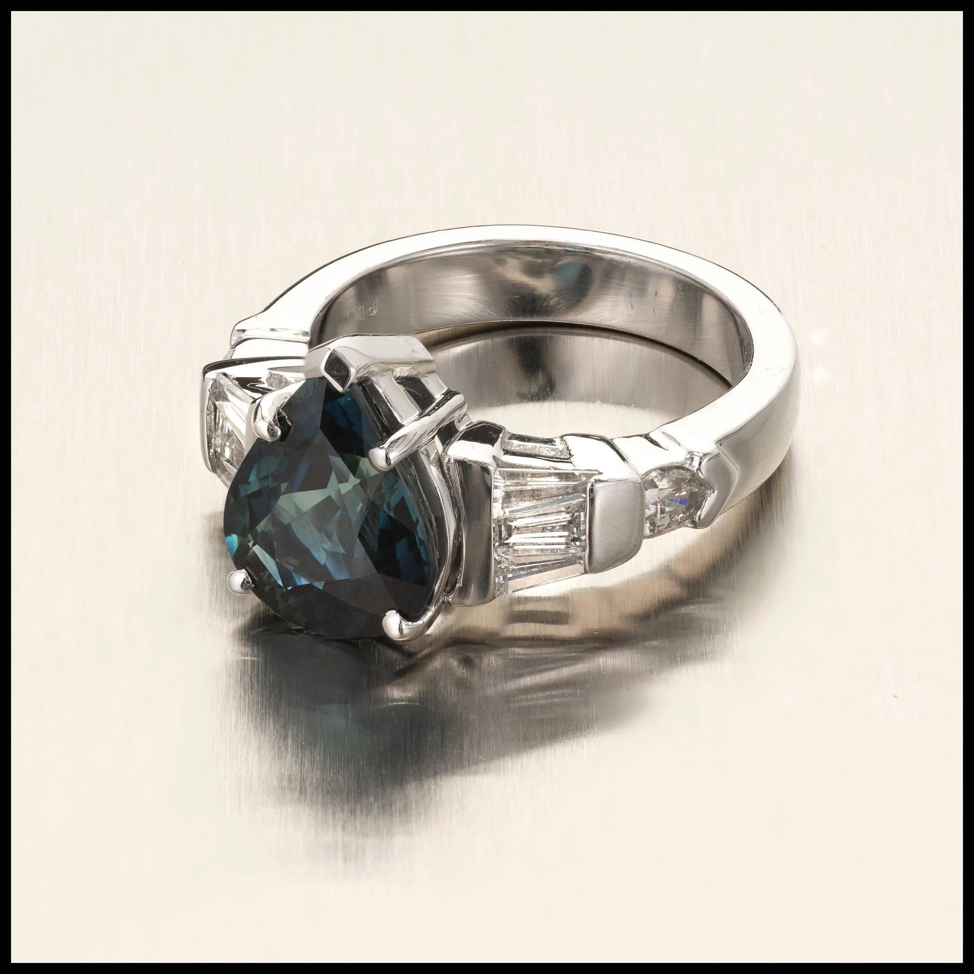 Peter Suchy 4.01 Carat Pear Sapphire Diamond Platinum Engagement Ring For Sale 4