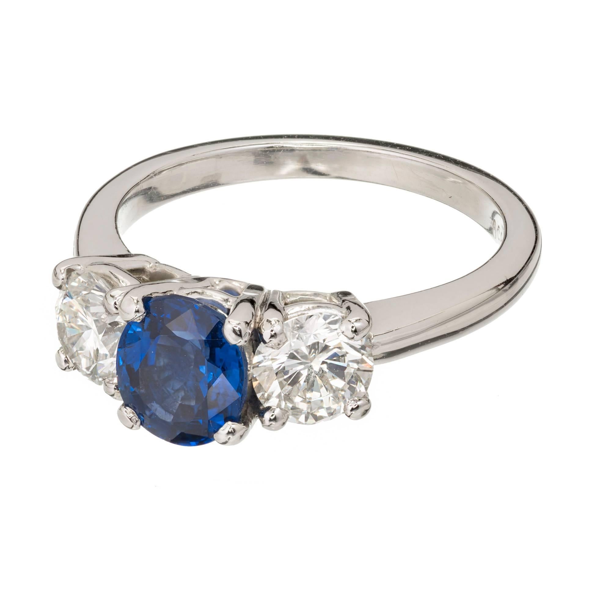 Peter Suchy GIA Certified 1.25 Carat Sapphire Diamond Platinum Engagement Ring In Good Condition In Stamford, CT