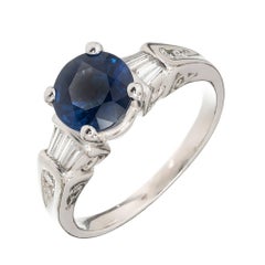 GIA Certified 1.75 Carat Round Sapphire Diamond Platinum Engagement Ring