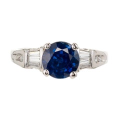 GIA Certified 1.75 Carat Round Sapphire Diamond Platinum Engagement Ring