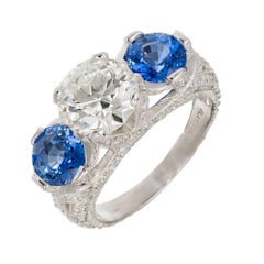 Peter Suchy 3.79 Carat Diamond Sapphire Three-Stone Platinum Engagement Ring