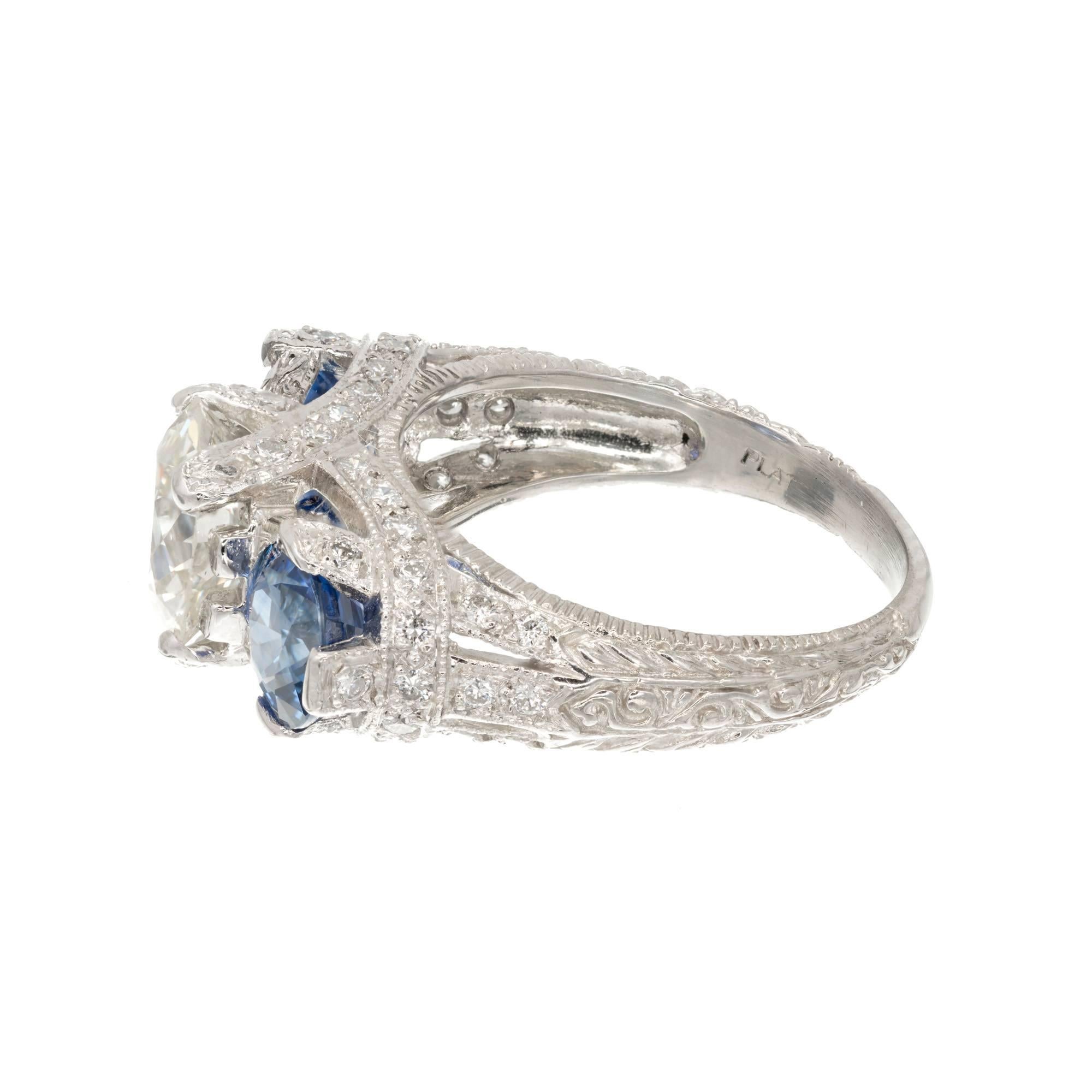 Peter Suchy 3.79 Carat Diamond Sapphire Three-Stone Platinum Engagement Ring 1