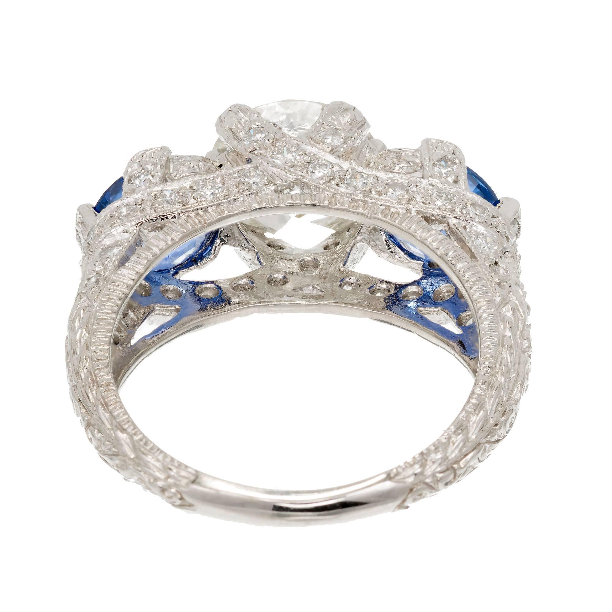 Peter Suchy 3.79 Carat Diamond Sapphire Three-Stone Platinum Engagement Ring 2