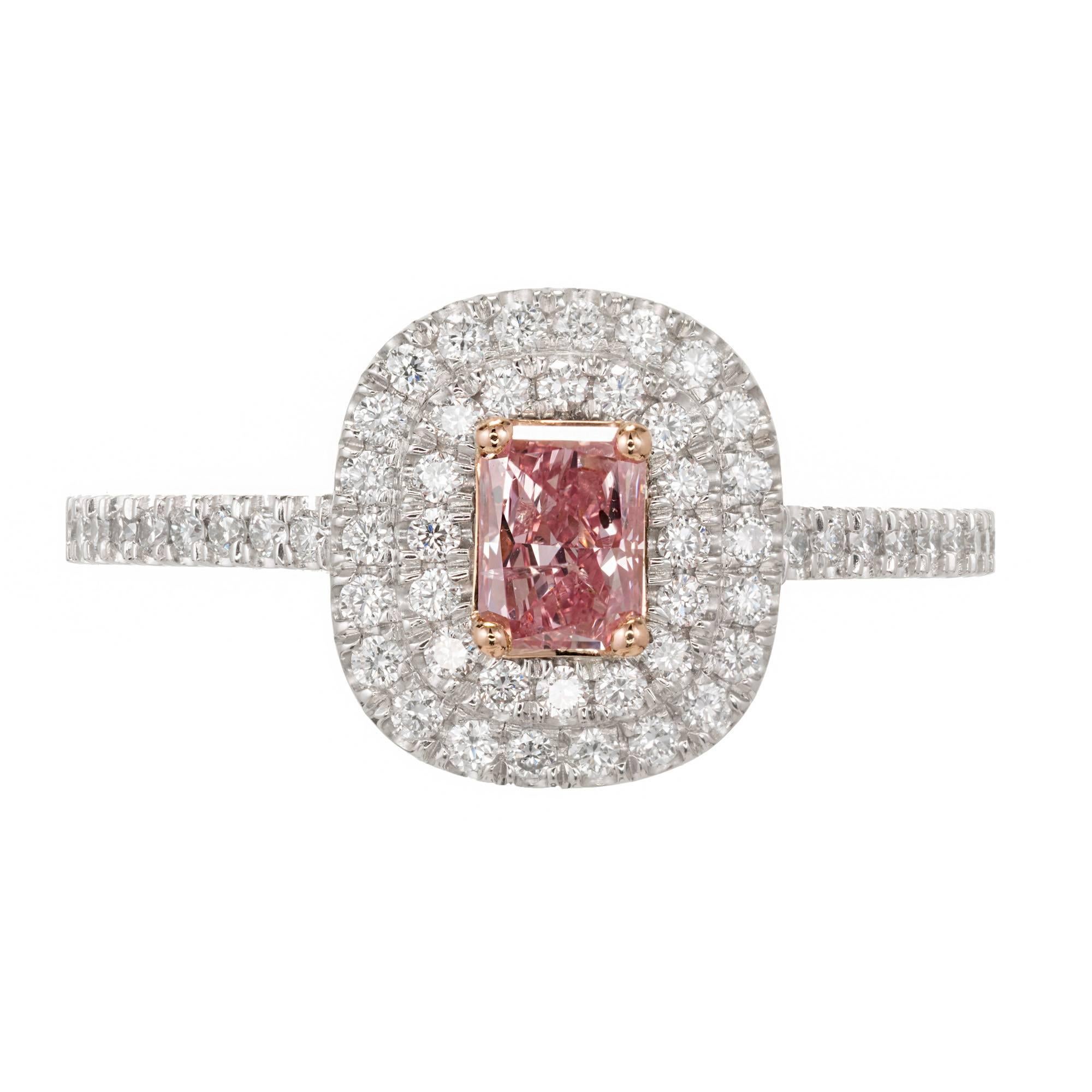 Peter Suchy .31 Carat Pink Diamond Halo Platinum Gold Engagement Ring
