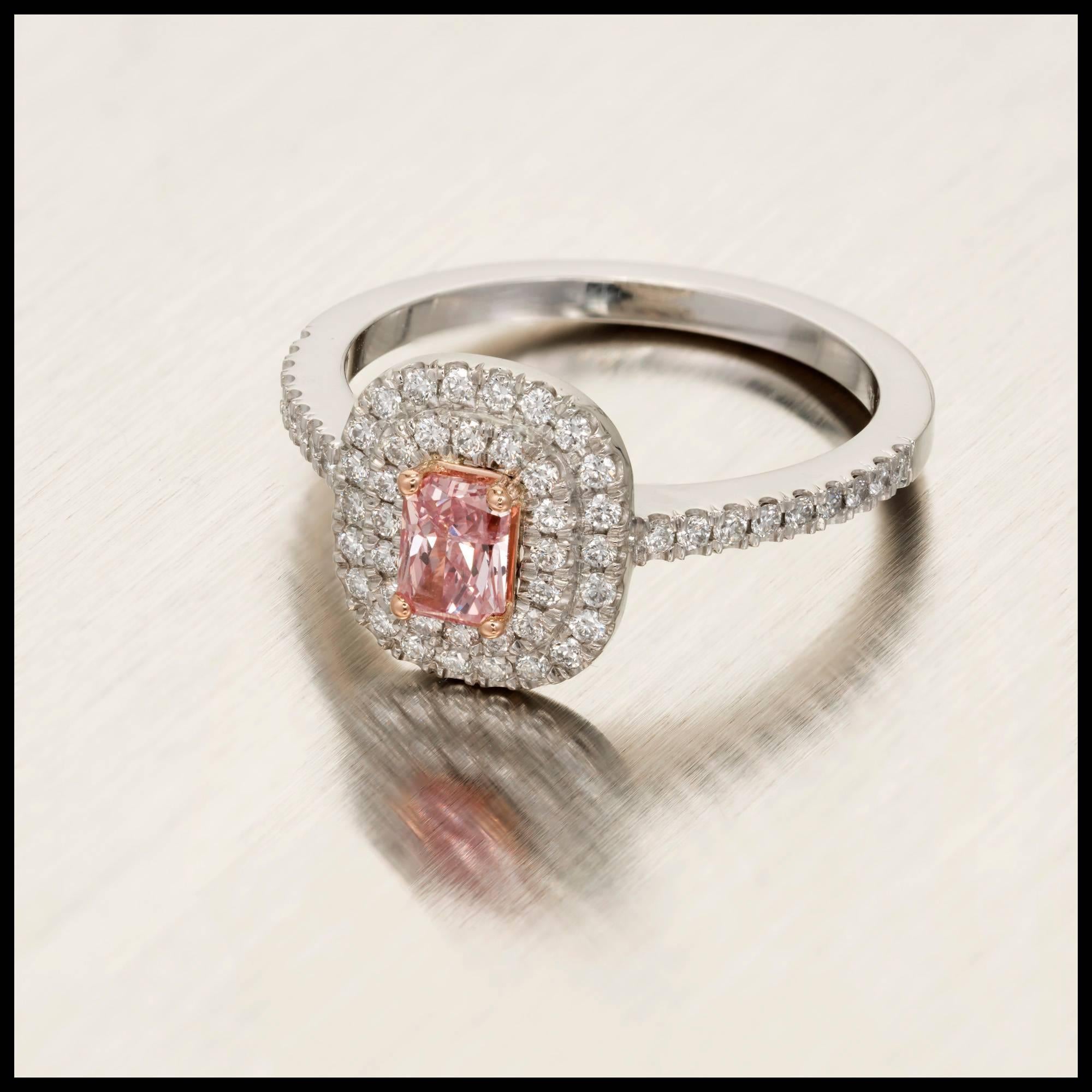 Women's Peter Suchy .31 Carat Pink Diamond Halo Platinum Gold Engagement Ring