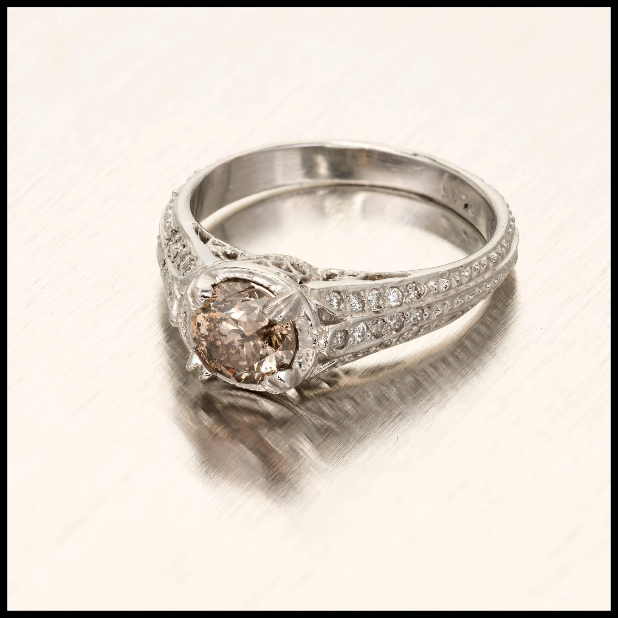 GIA Certified .92 Carat Natural Fancy Brown Diamond Platinum Engagement Ring In Good Condition In Stamford, CT