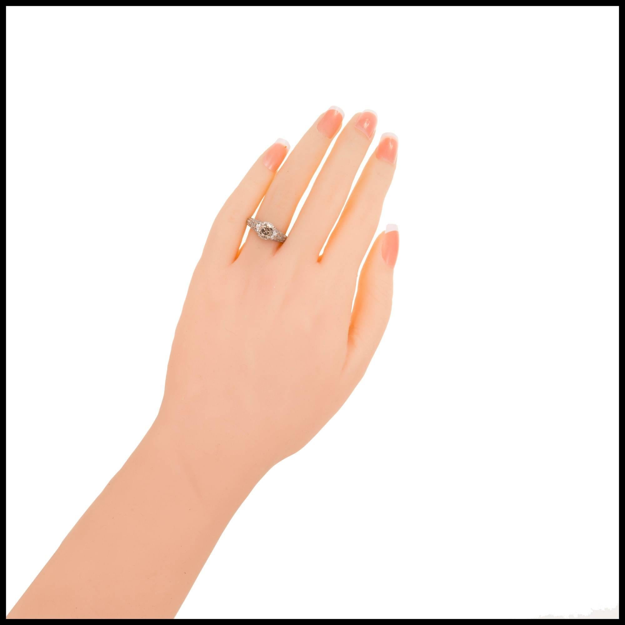Women's GIA Certified .92 Carat Natural Fancy Brown Diamond Platinum Engagement Ring