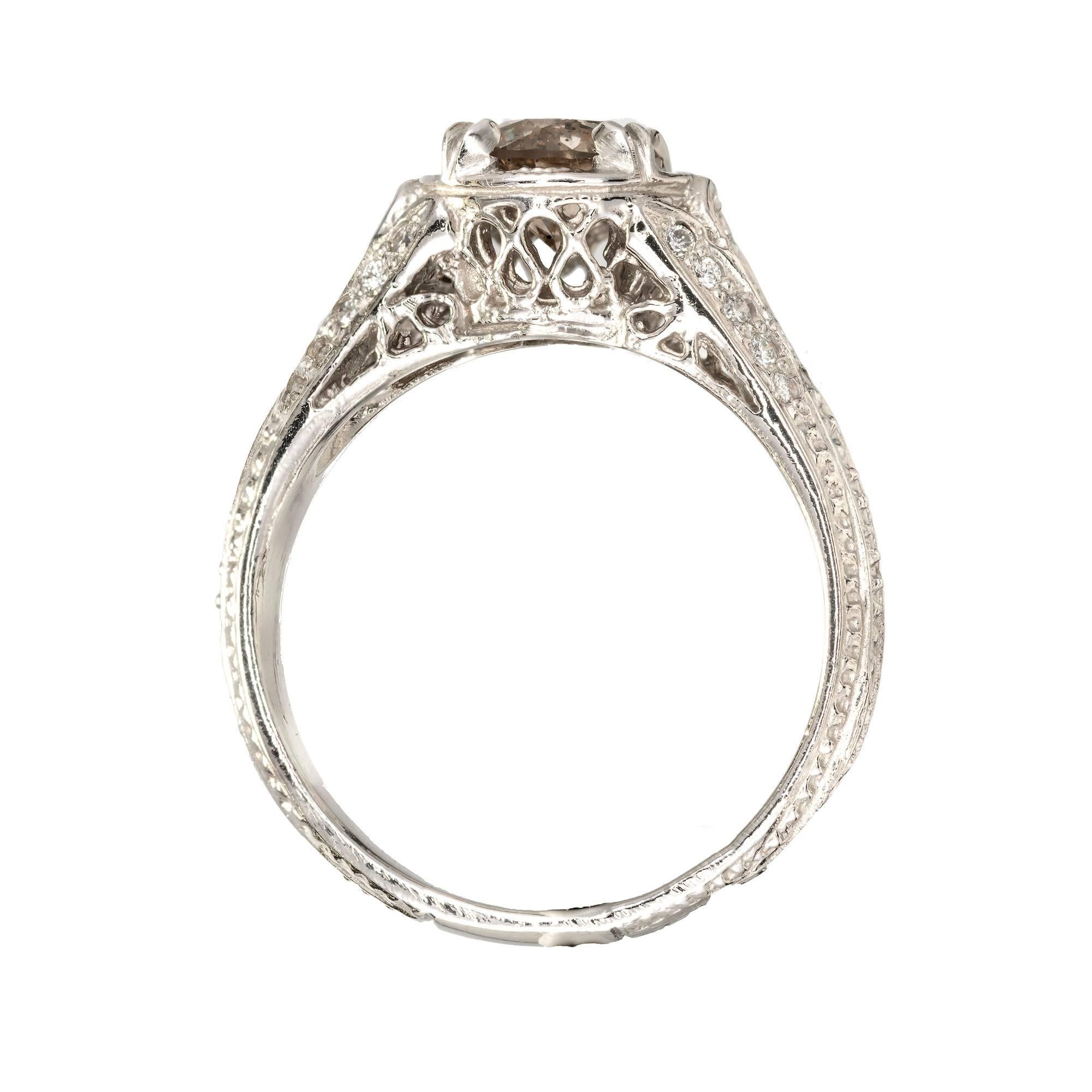 GIA Certified .92 Carat Natural Fancy Brown Diamond Platinum Engagement Ring 2