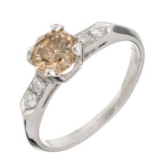 GIA Certified .96 Carat Fancy Yellow Brown Diamond Platinum Engagement Ring