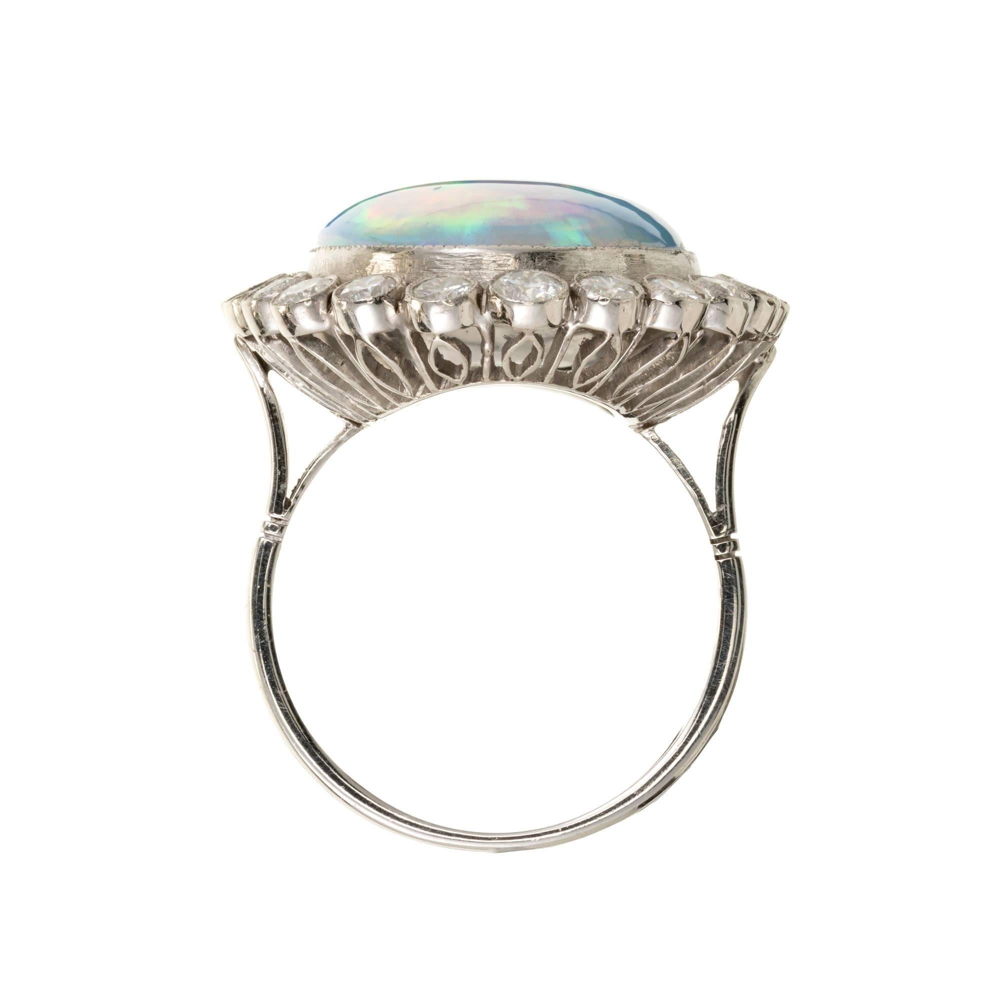 Women's 9.41 Carat Oval Blue Opal Diamond Halo Platinum Cocktail Ring