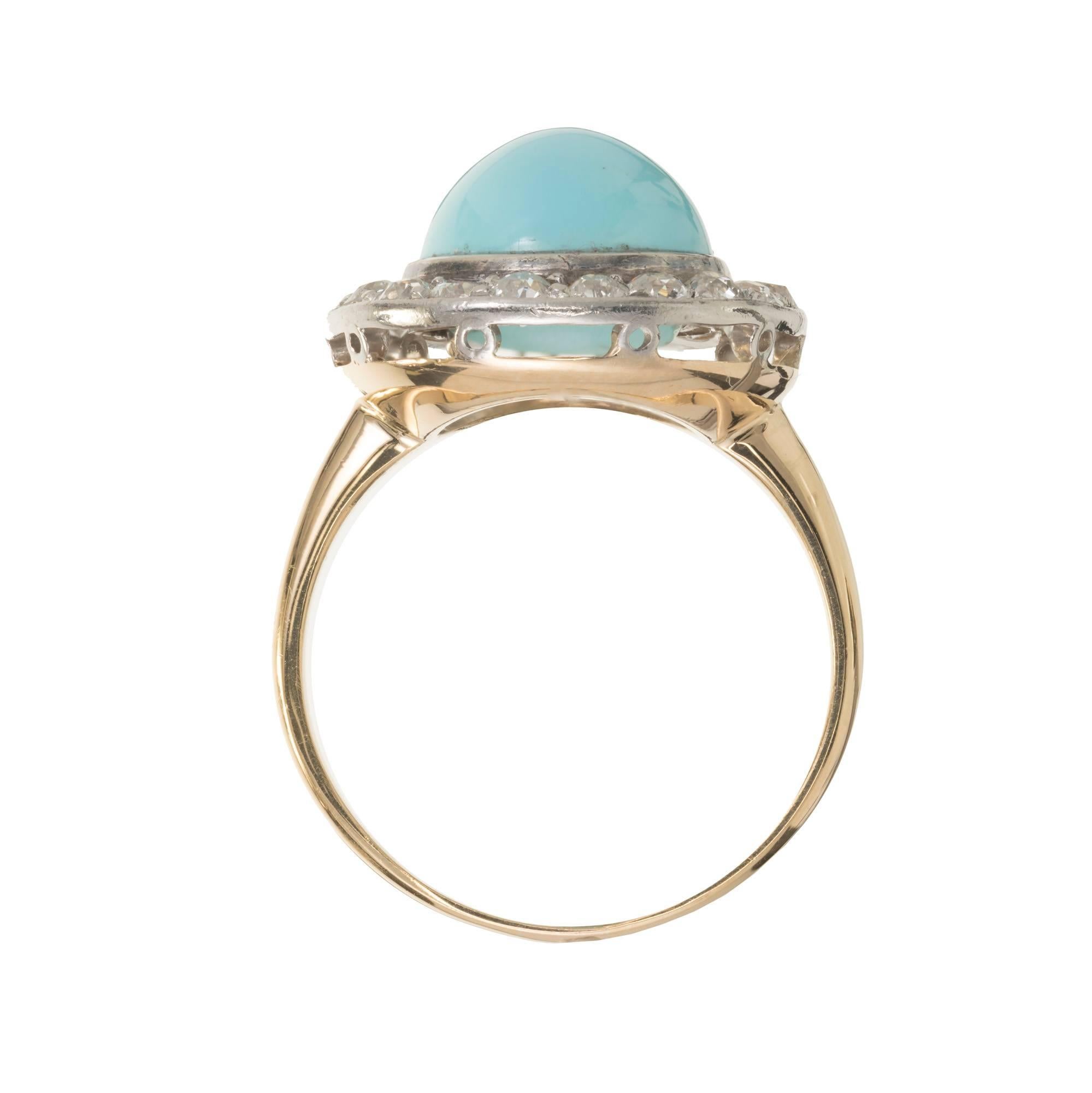 Round Cut GIA Certified Round Turquoise Diamond Halo Platinum Gold Cocktail Ring For Sale