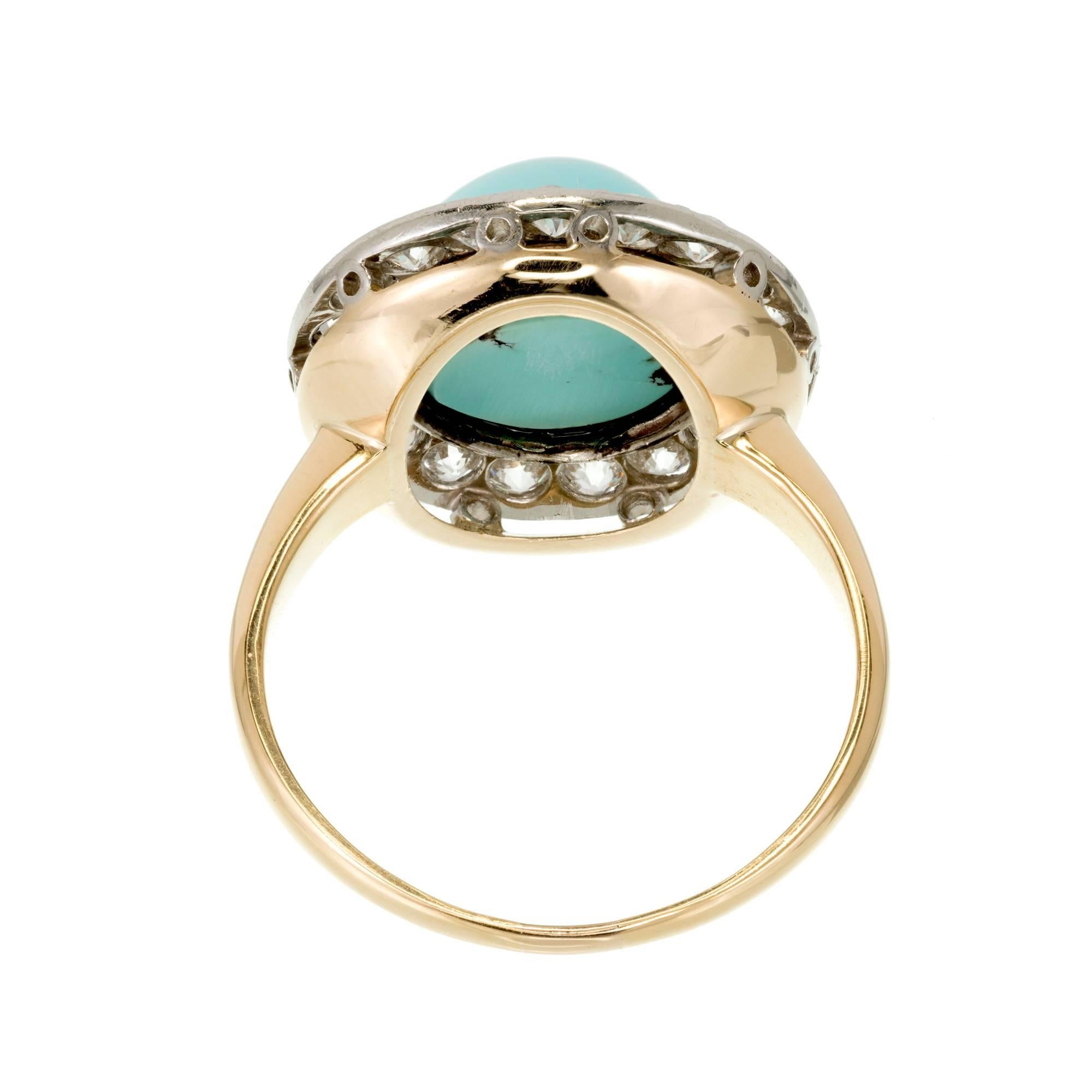 GIA Certified Round Turquoise Diamond Halo Platinum Gold Cocktail Ring For Sale 1