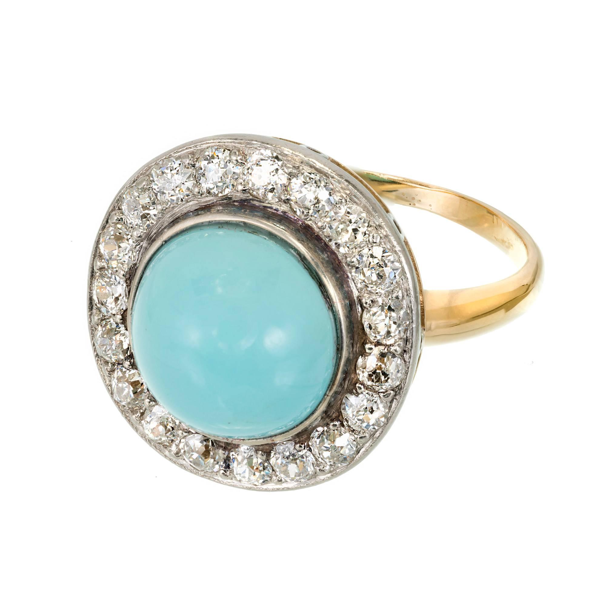 GIA Certified Round Turquoise Diamond Halo Platinum Gold Cocktail Ring In Good Condition For Sale In Stamford, CT