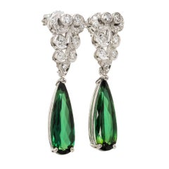 Peter Suchy 6.37 Carat Pear Tourmaline Diamond Platinum Dangle Earrings