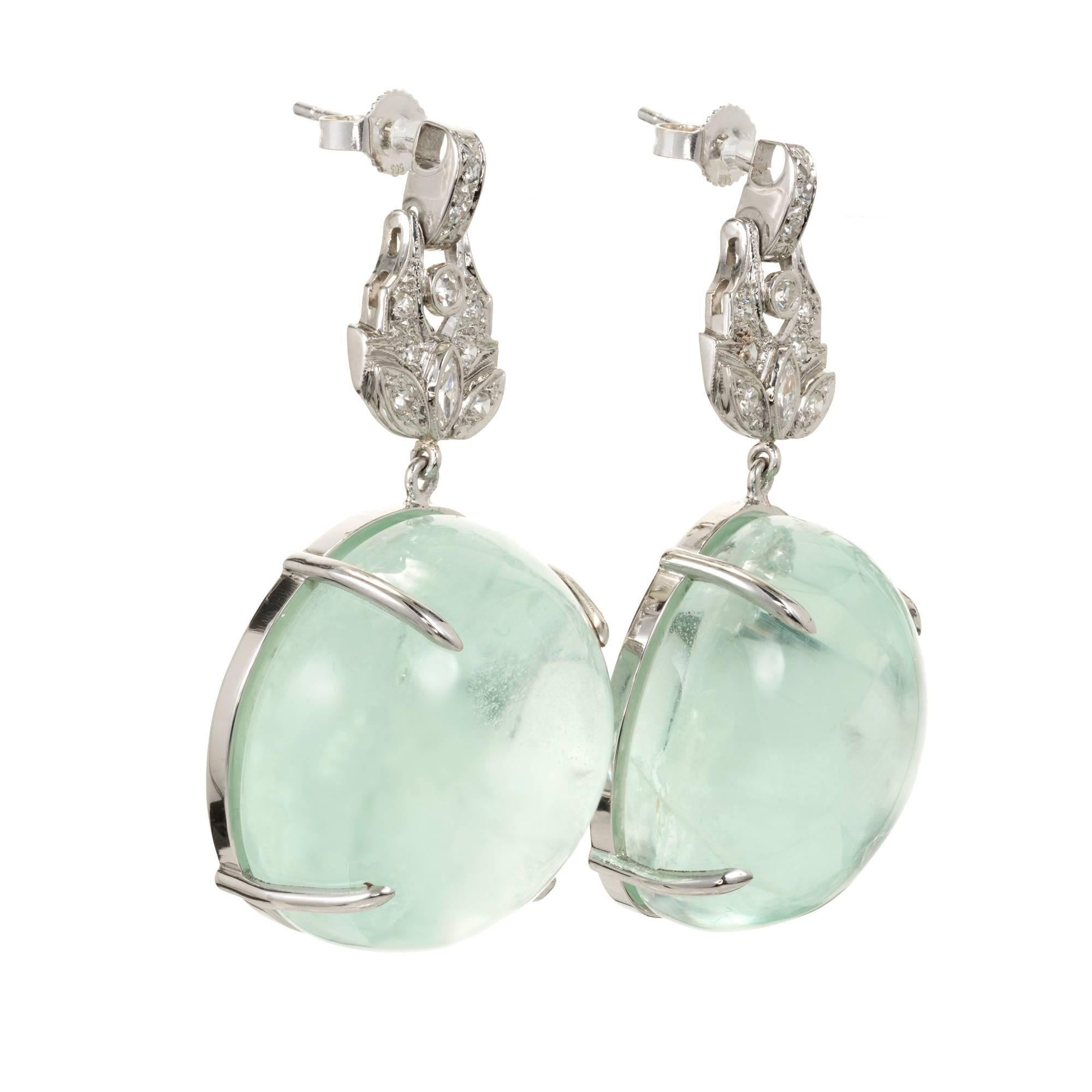 Peter Suchy 74.23 Carat Aqua Diamond Platinum Dangle Earrings For Sale 1