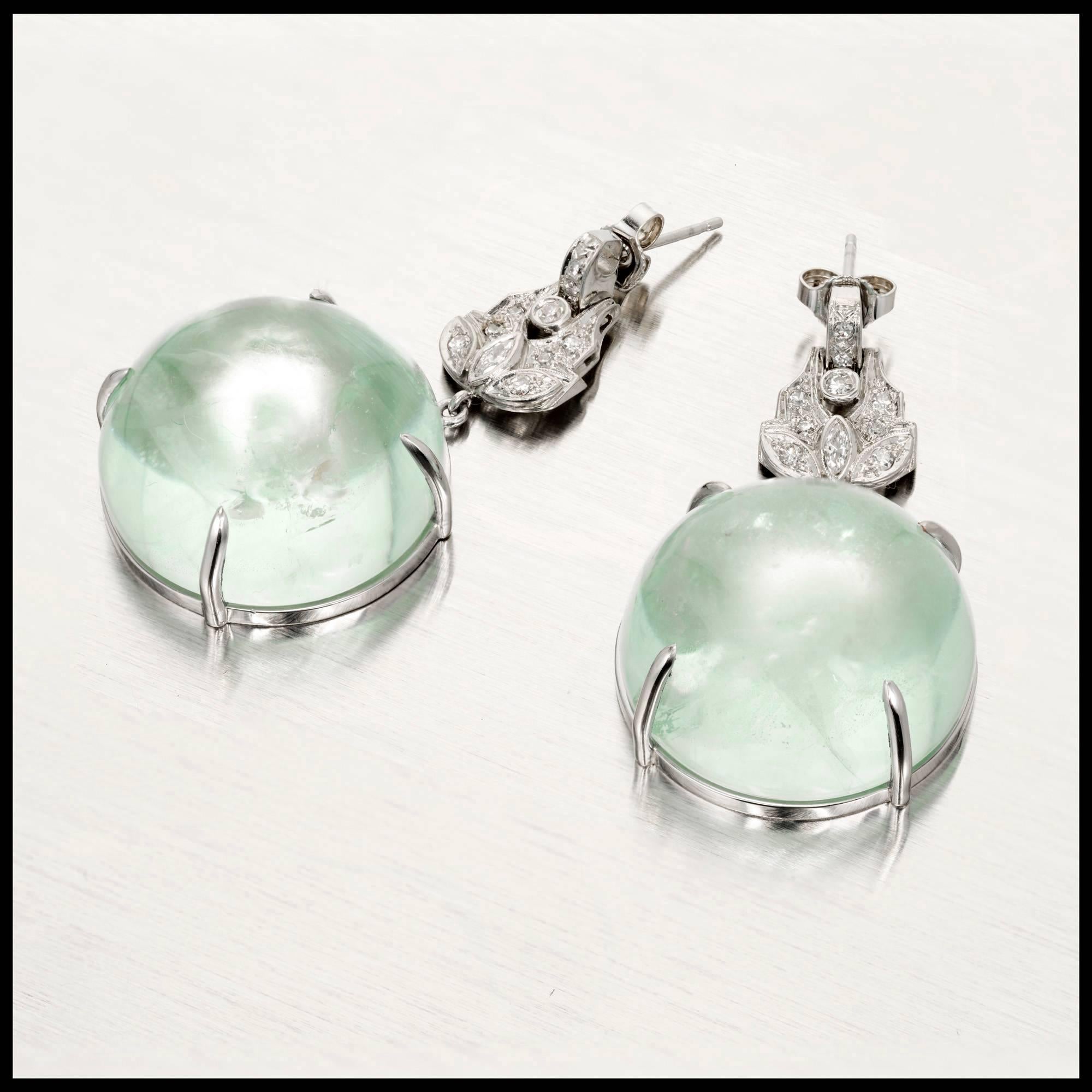 Round Cut Peter Suchy 74.23 Carat Aqua Diamond Platinum Dangle Earrings For Sale
