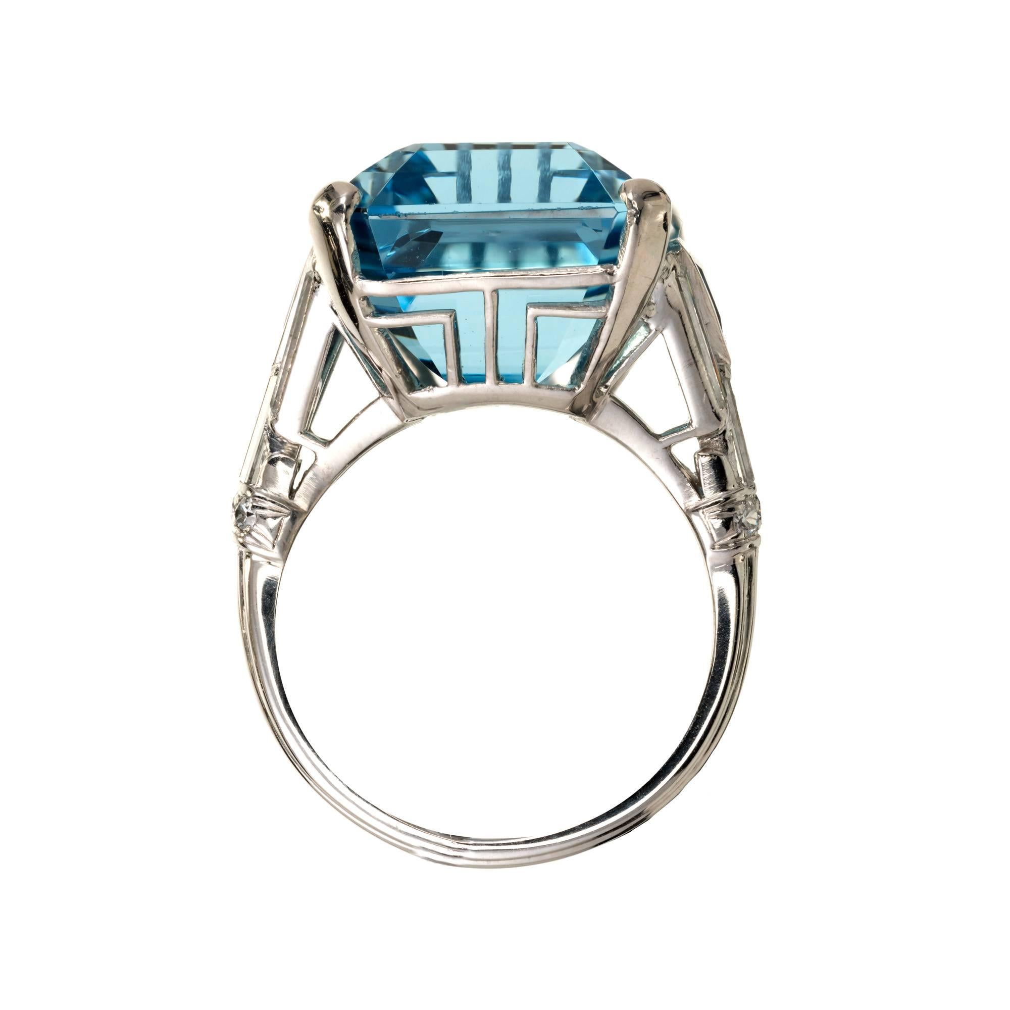 Women's 18.87 Carat Natural Aqua Sapphire Diamond Platinum Cocktail Ring